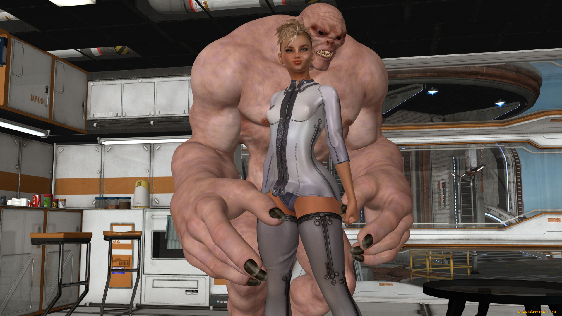 3д, графика, фантазия, , fantasy, фон, взгляд, девушка, существо