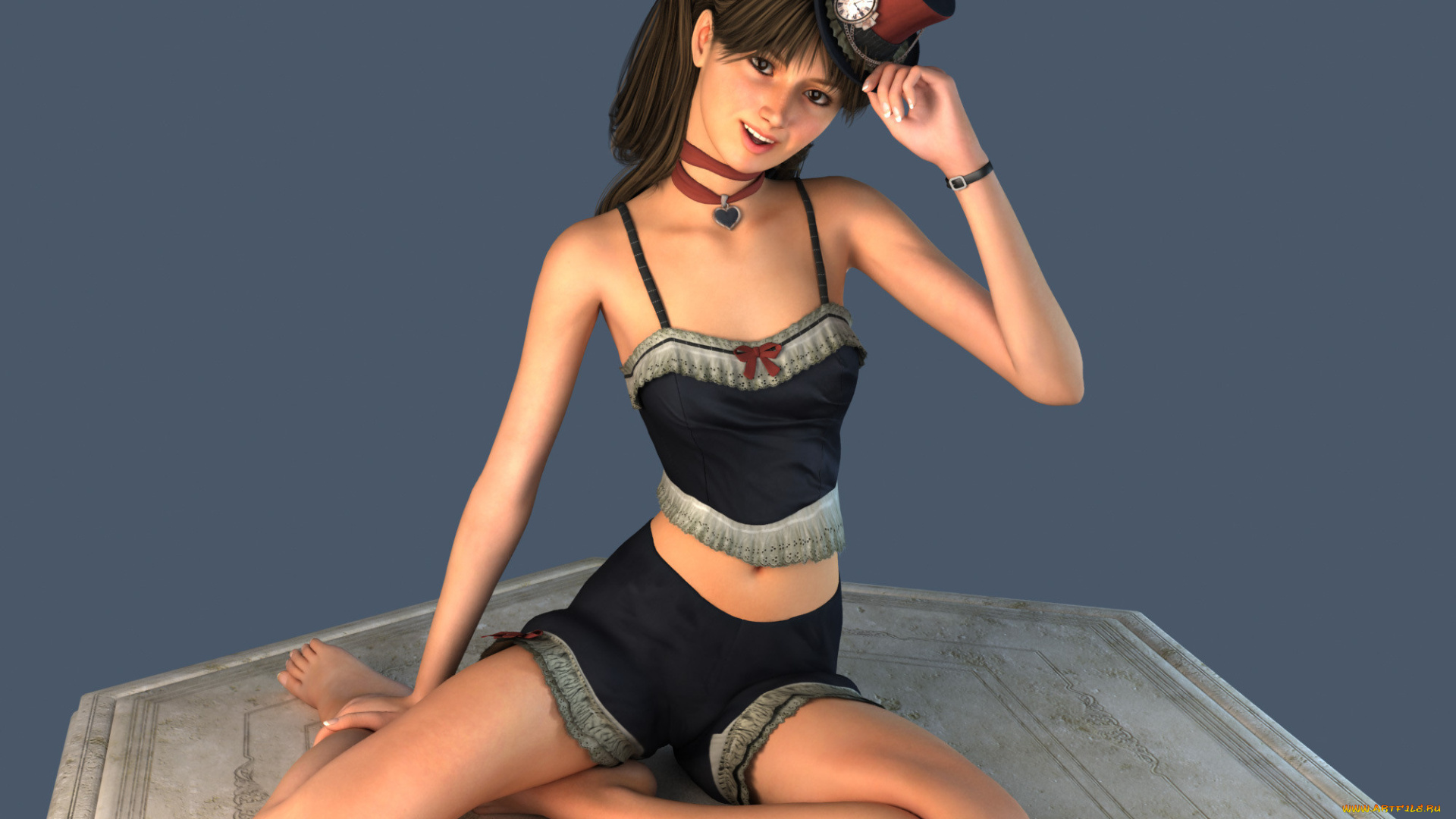 3д, графика, люди, , people, девушка, фон, взгляд, улыбка, шляпка