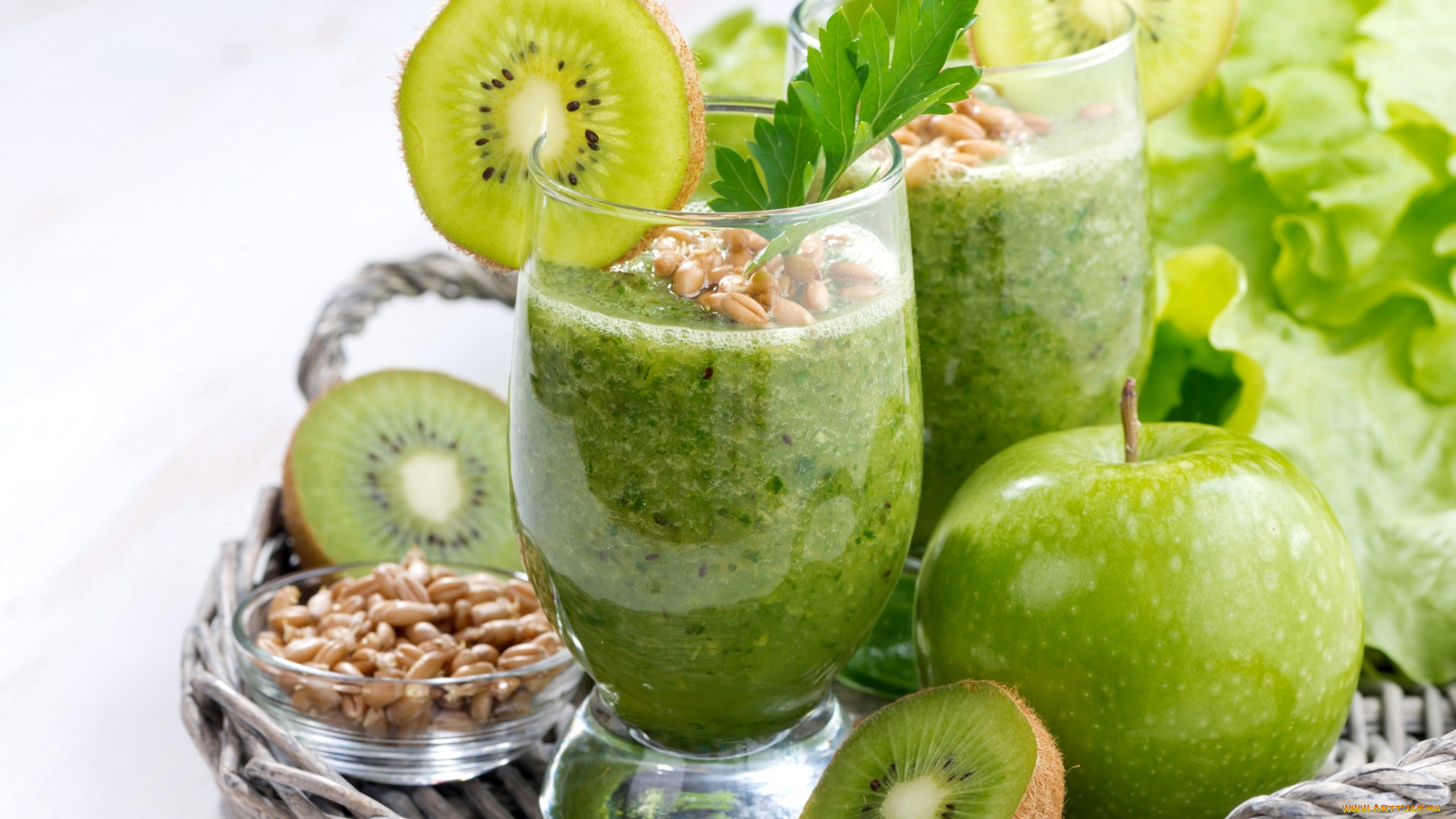 еда, напитки, , коктейль, смузи, зеленый, бокал, киви, яблоко, пшеница, петрушка