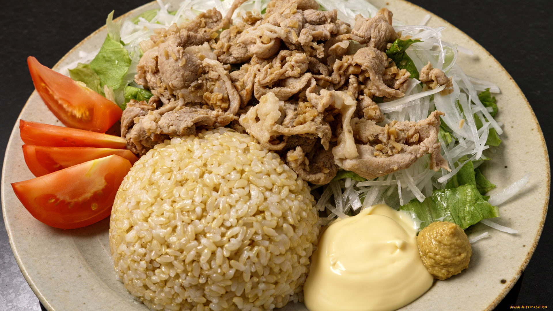 еда, вторые, блюда, рис, мясо, овощи, томаты, помидоры