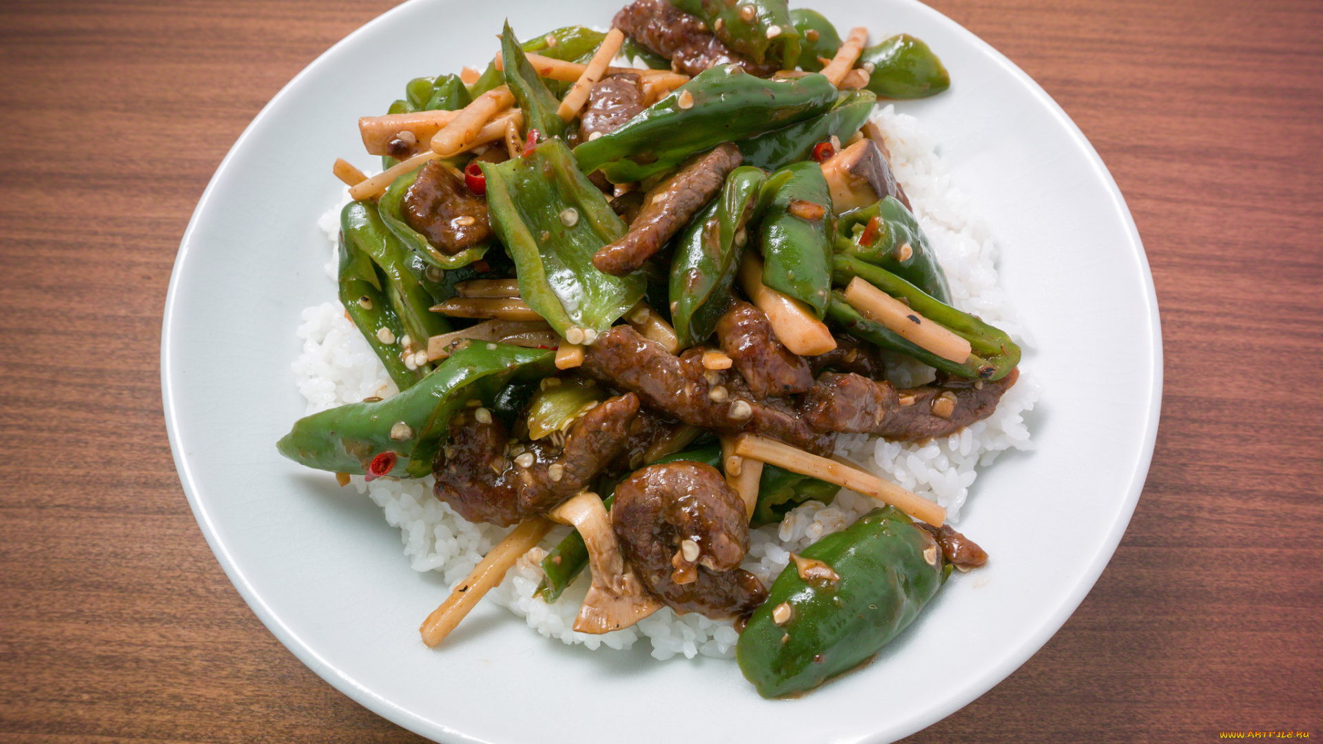 еда, вторые, блюда, рис, мясо, перец