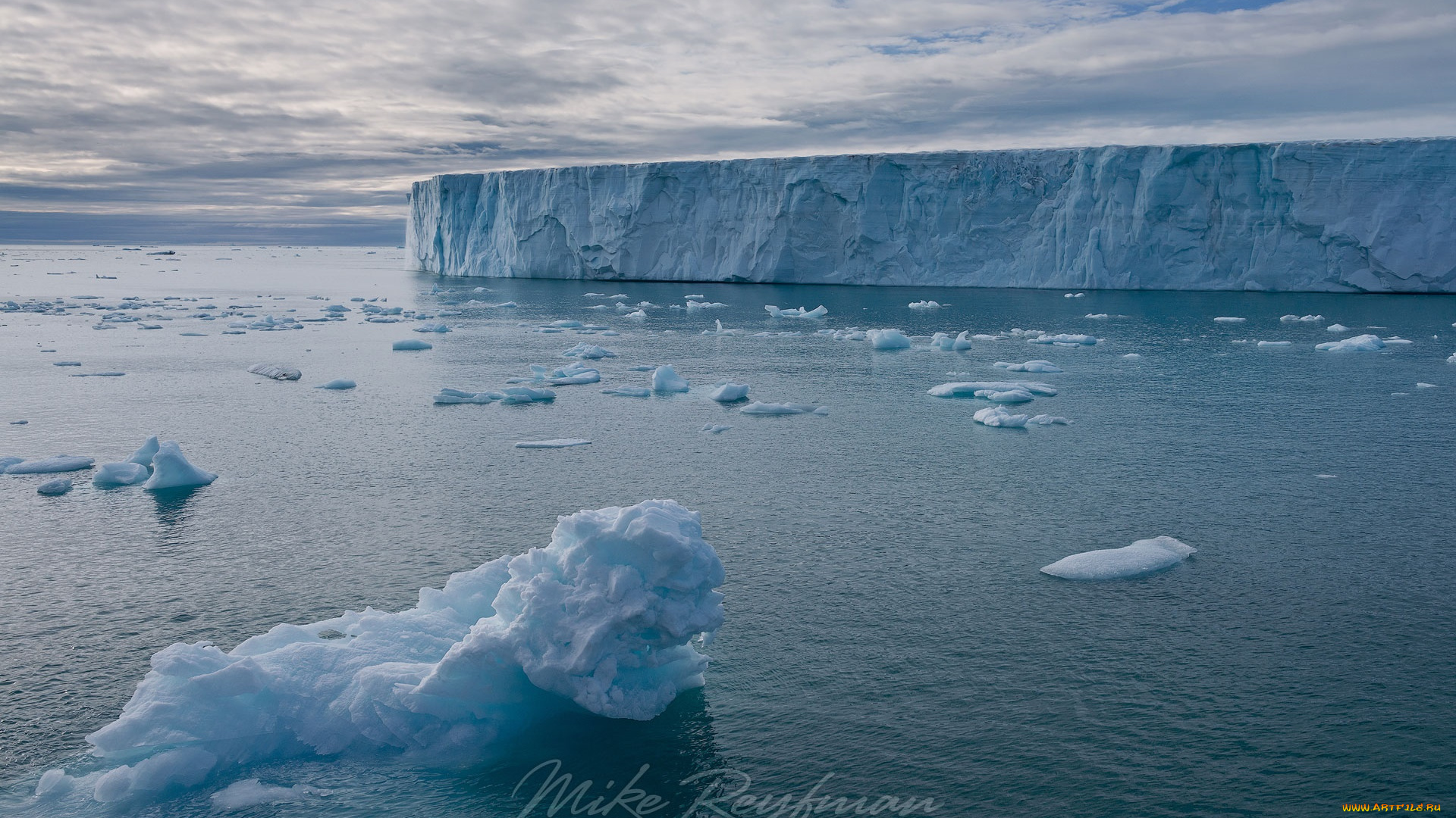 природа, айсберги, и, ледники, лед, облака, океан