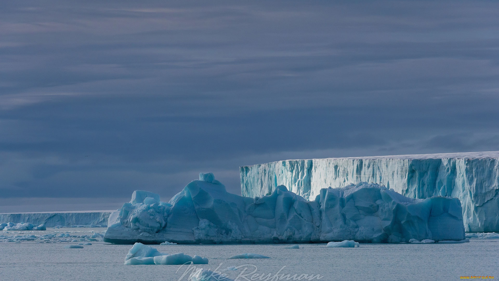 природа, айсберги, и, ледники, океан, лед, облака