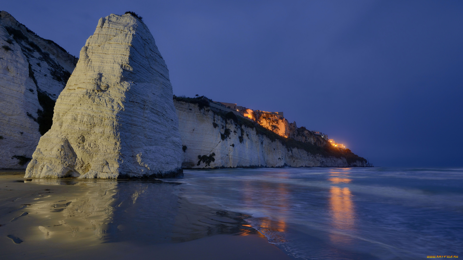 природа, побережье, скалы, ночь, море, берег