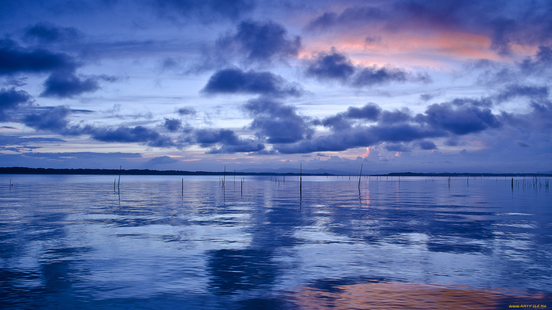 природа, реки, озера, облака, небо, закат