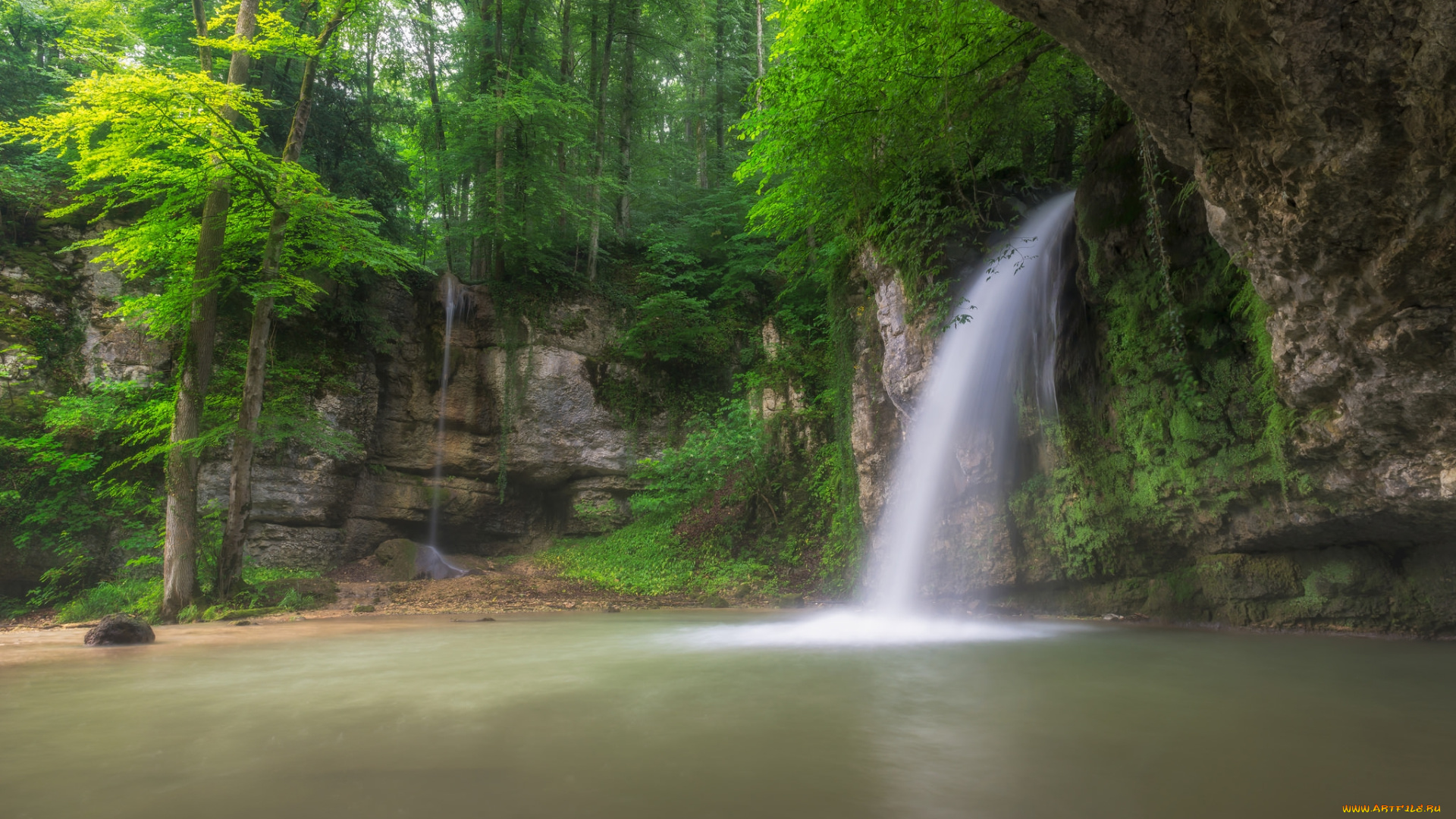 природа, водопады, лес, река, водопад