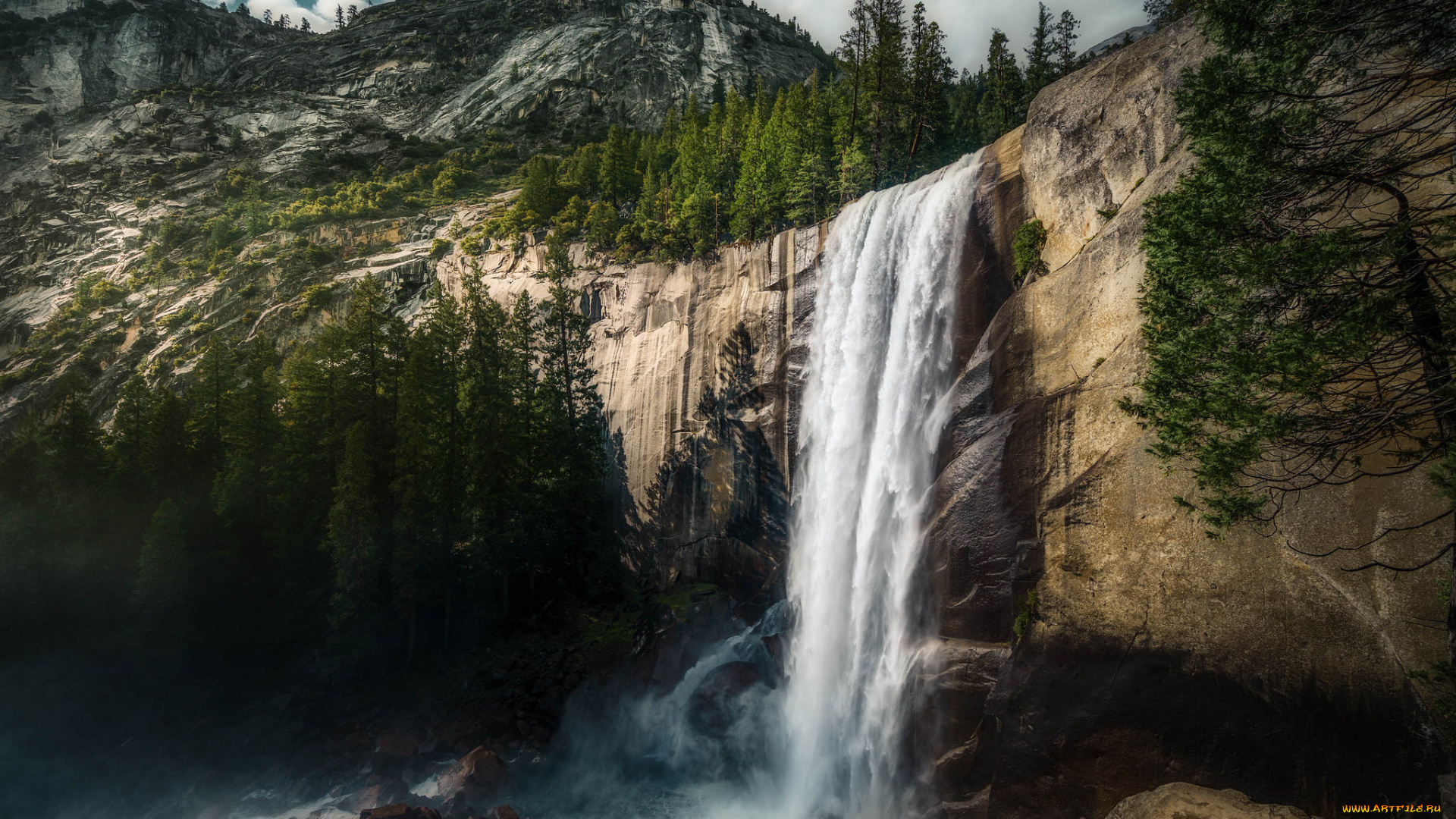 природа, водопады, лес, река, водопад