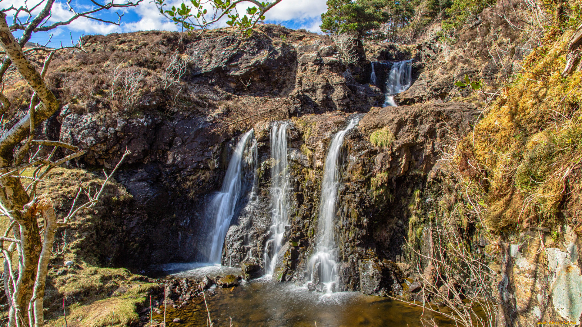 природа, водопады, обрыв, водопад