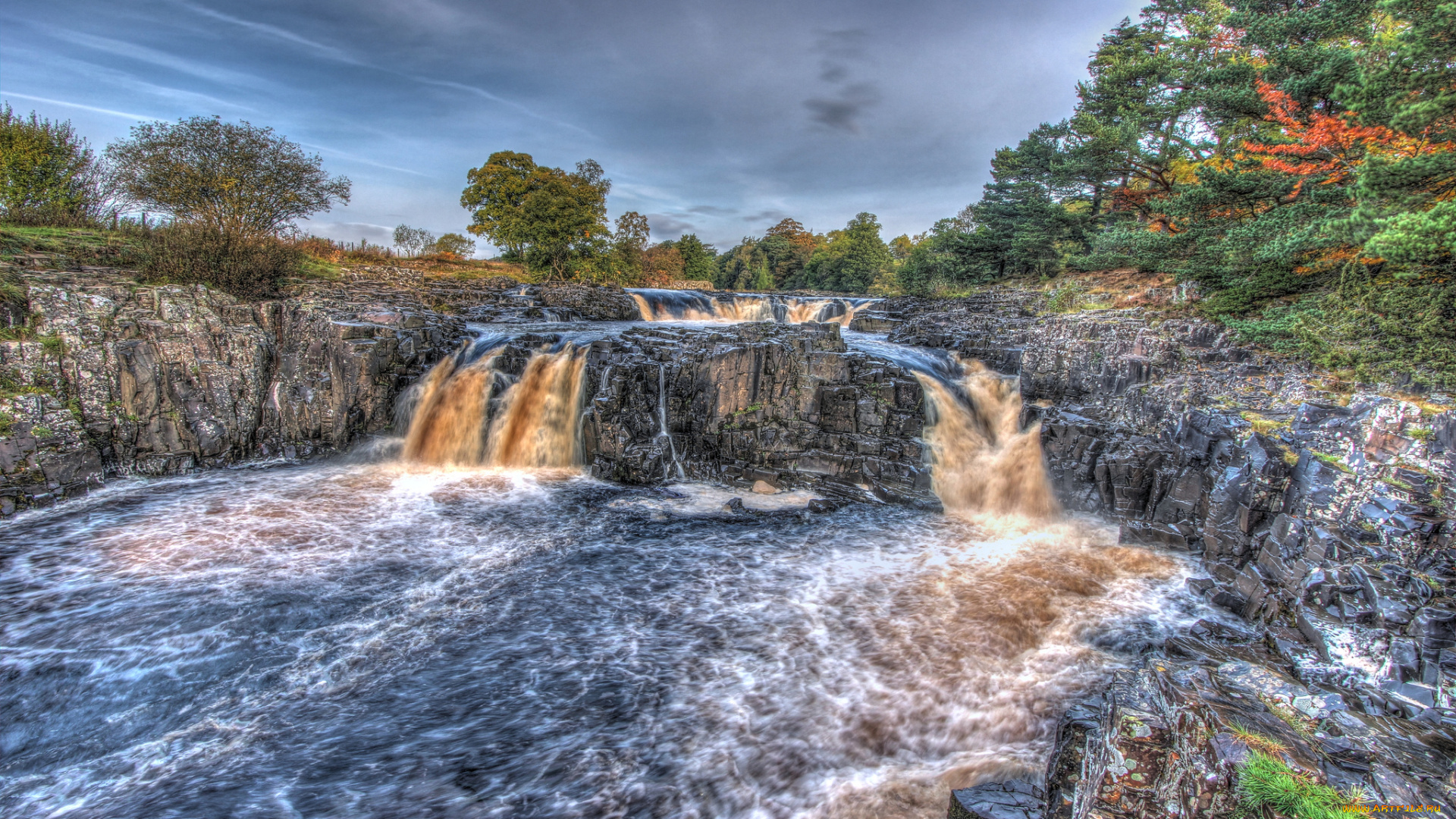 природа, водопады, водопад, река, лес