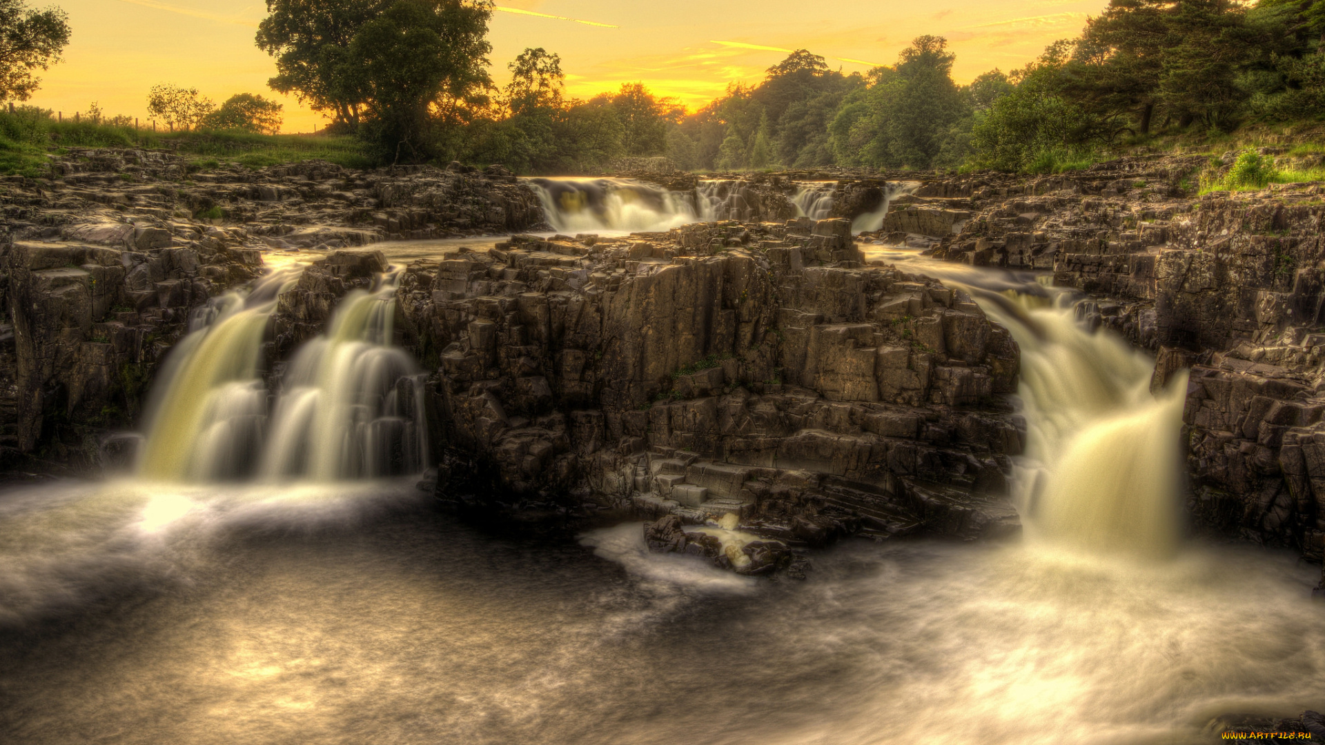 природа, водопады, водопад, река, лес