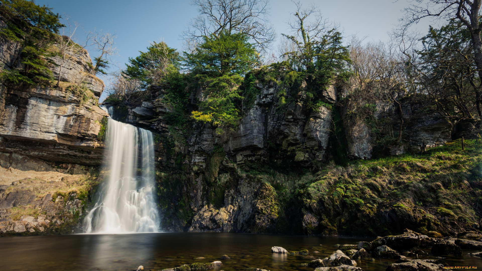 природа, водопады, водопад, река, лес