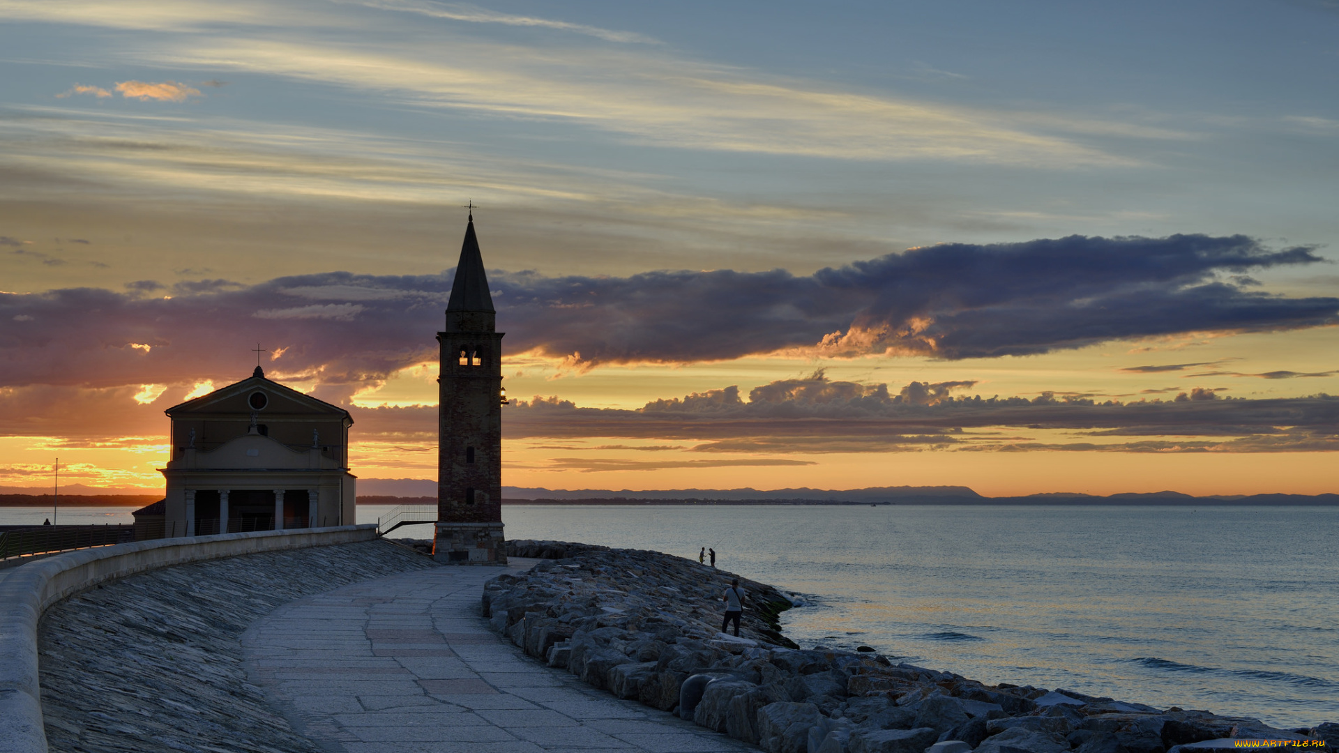 природа, восходы, закаты, берег, небо, облака, дорога