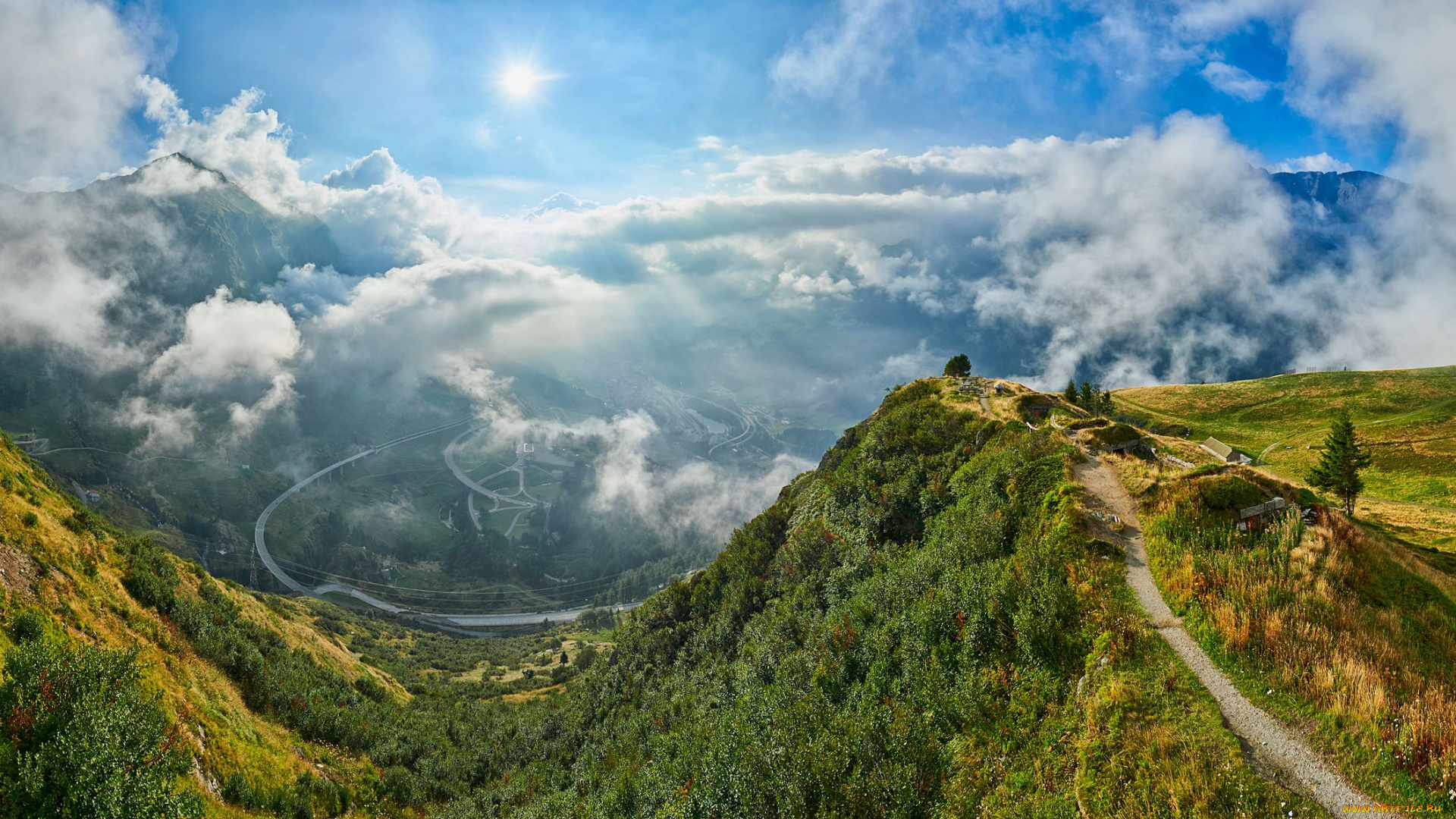 природа, восходы, закаты, облака, пейзаж, вид, сверху, восход