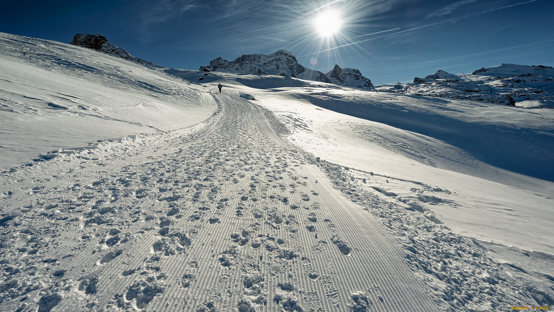 природа, зима, следы, снег