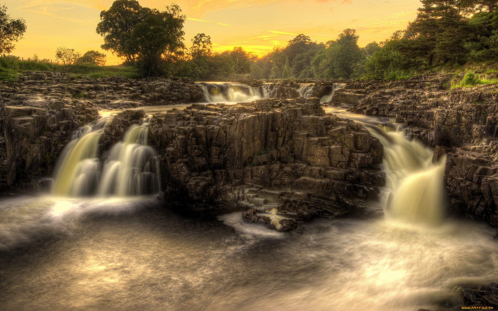 природа, водопады, водопад, река, лес