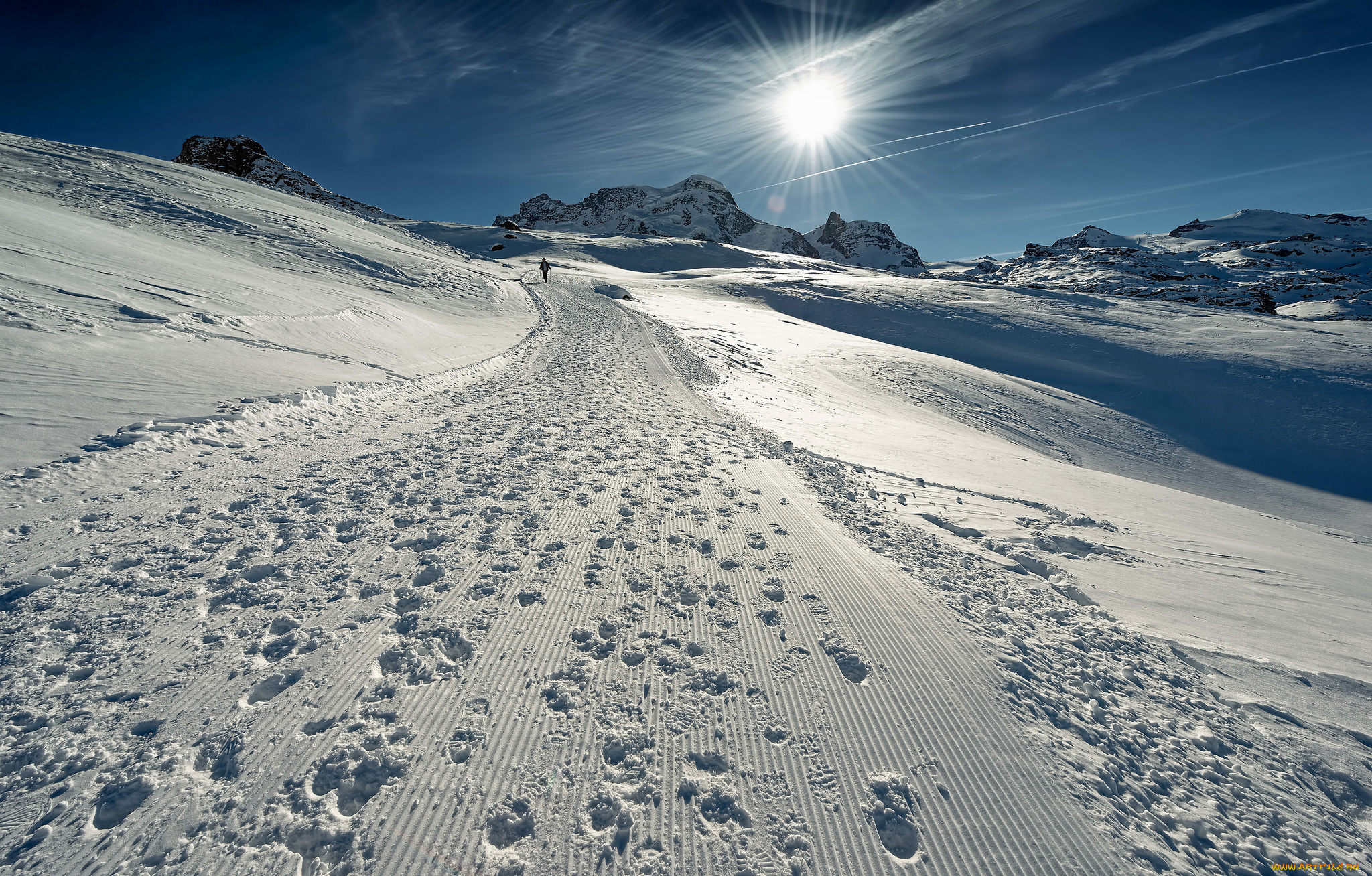 природа, зима, следы, снег