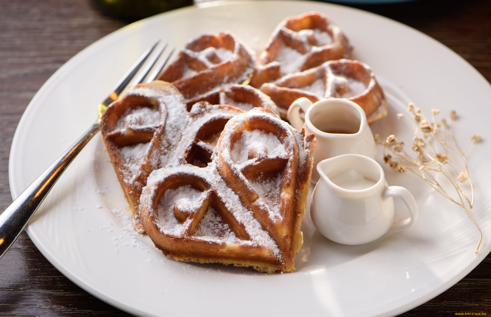 еда, пирожные, , кексы, , печенье, сахарная, пудра, десерт, сердечка, вафли, соусники