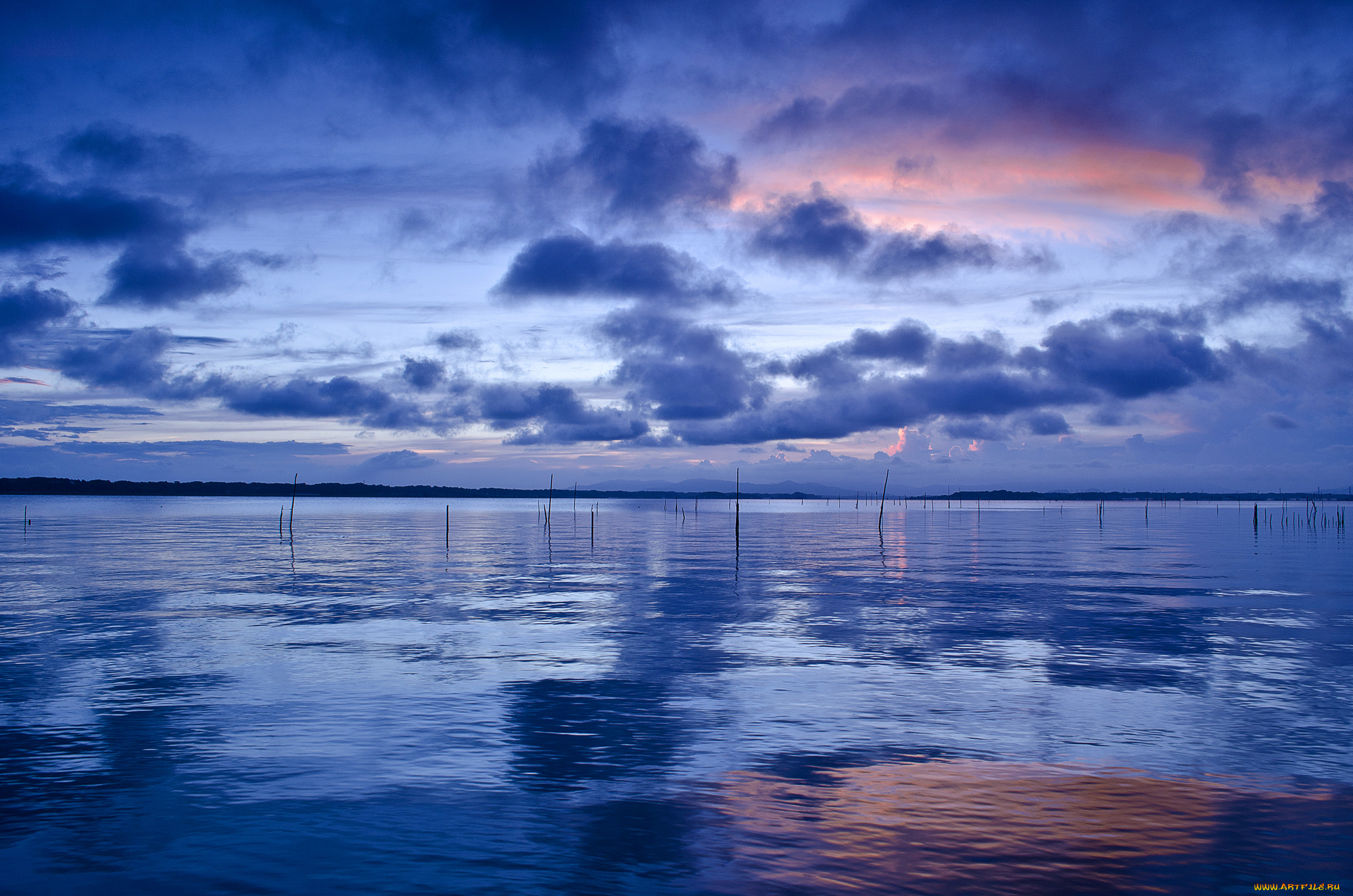 природа, реки, озера, облака, небо, закат