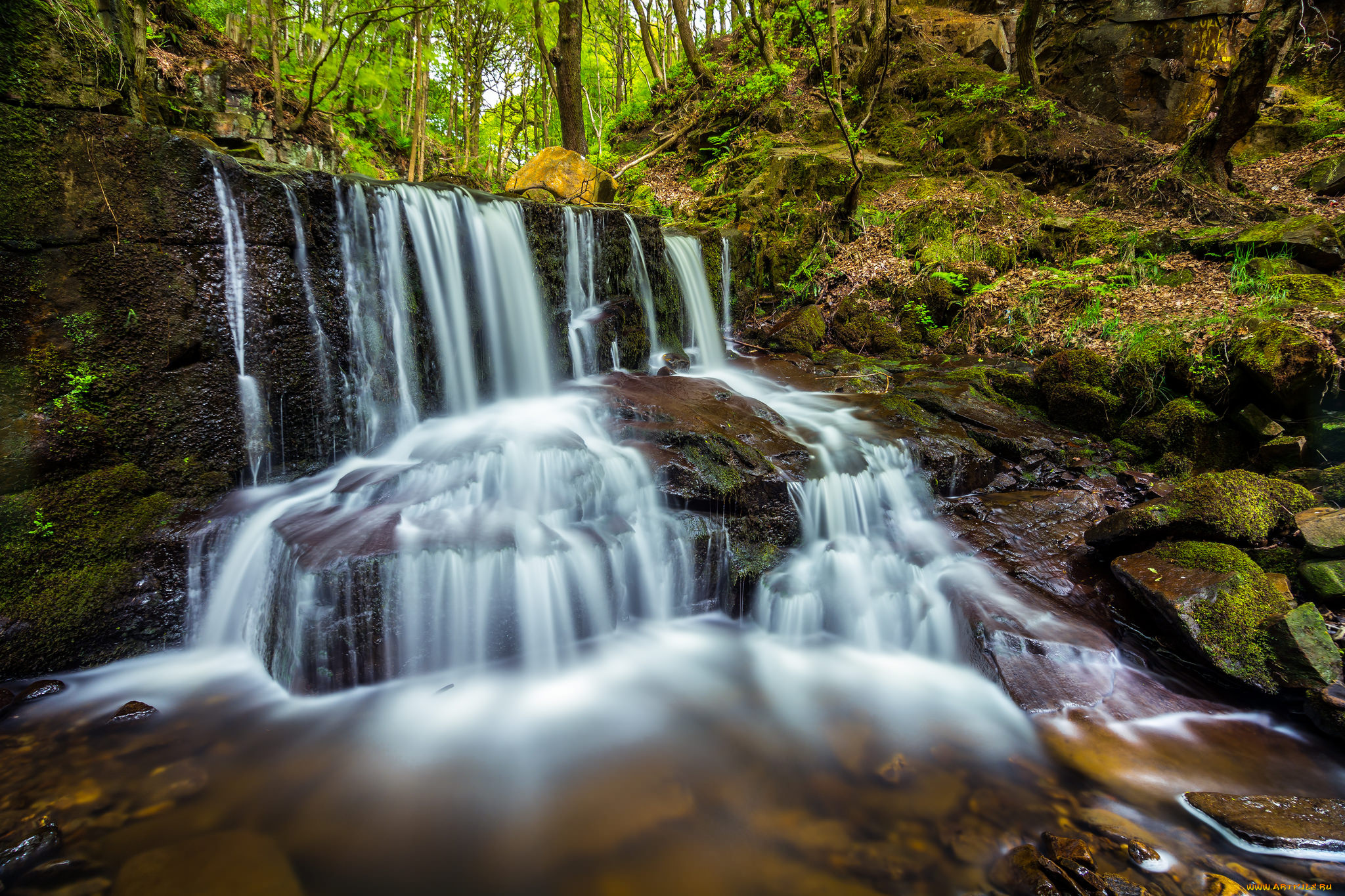 природа, водопады, лес, водопад, река