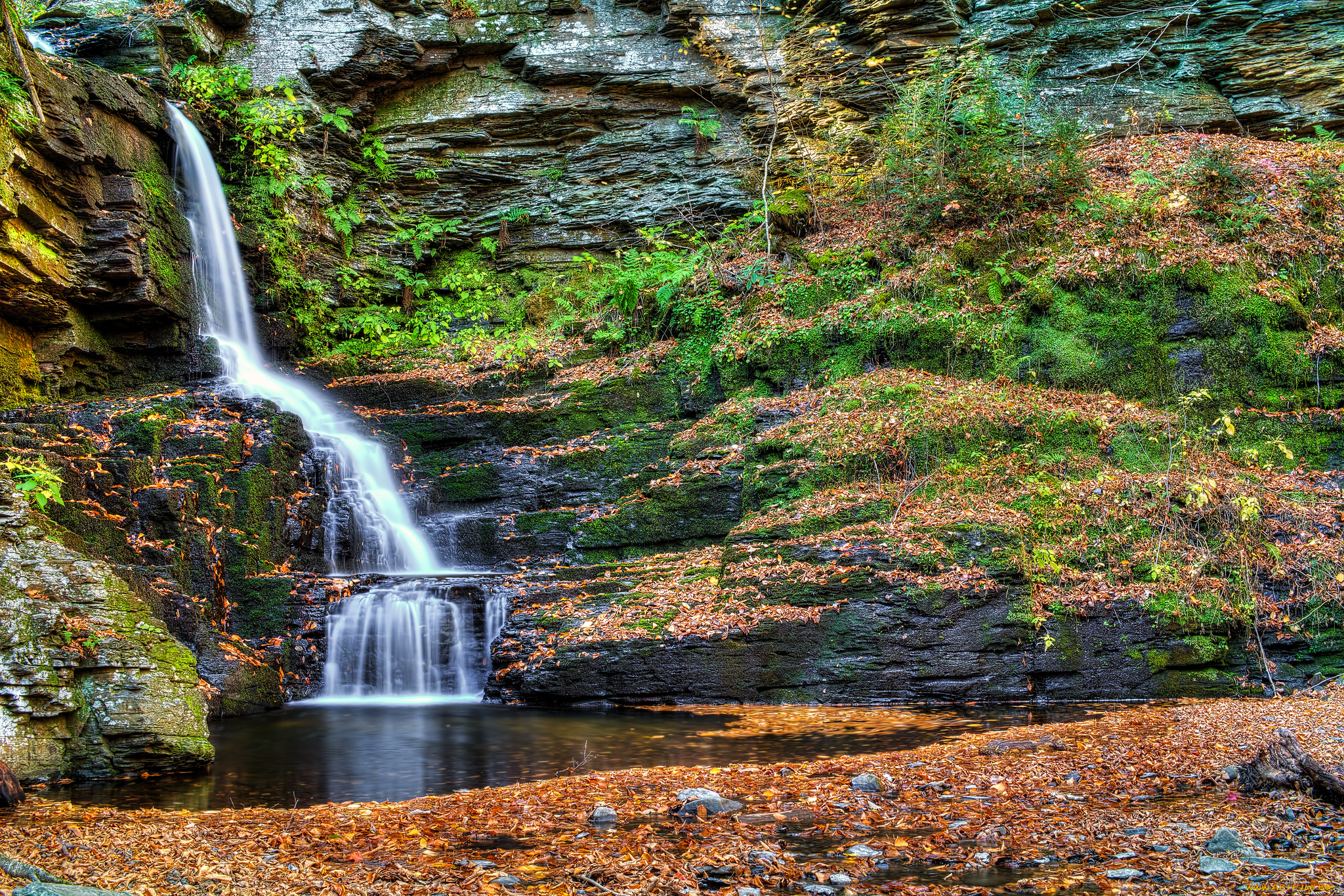 природа, водопады, обрыв, водопад