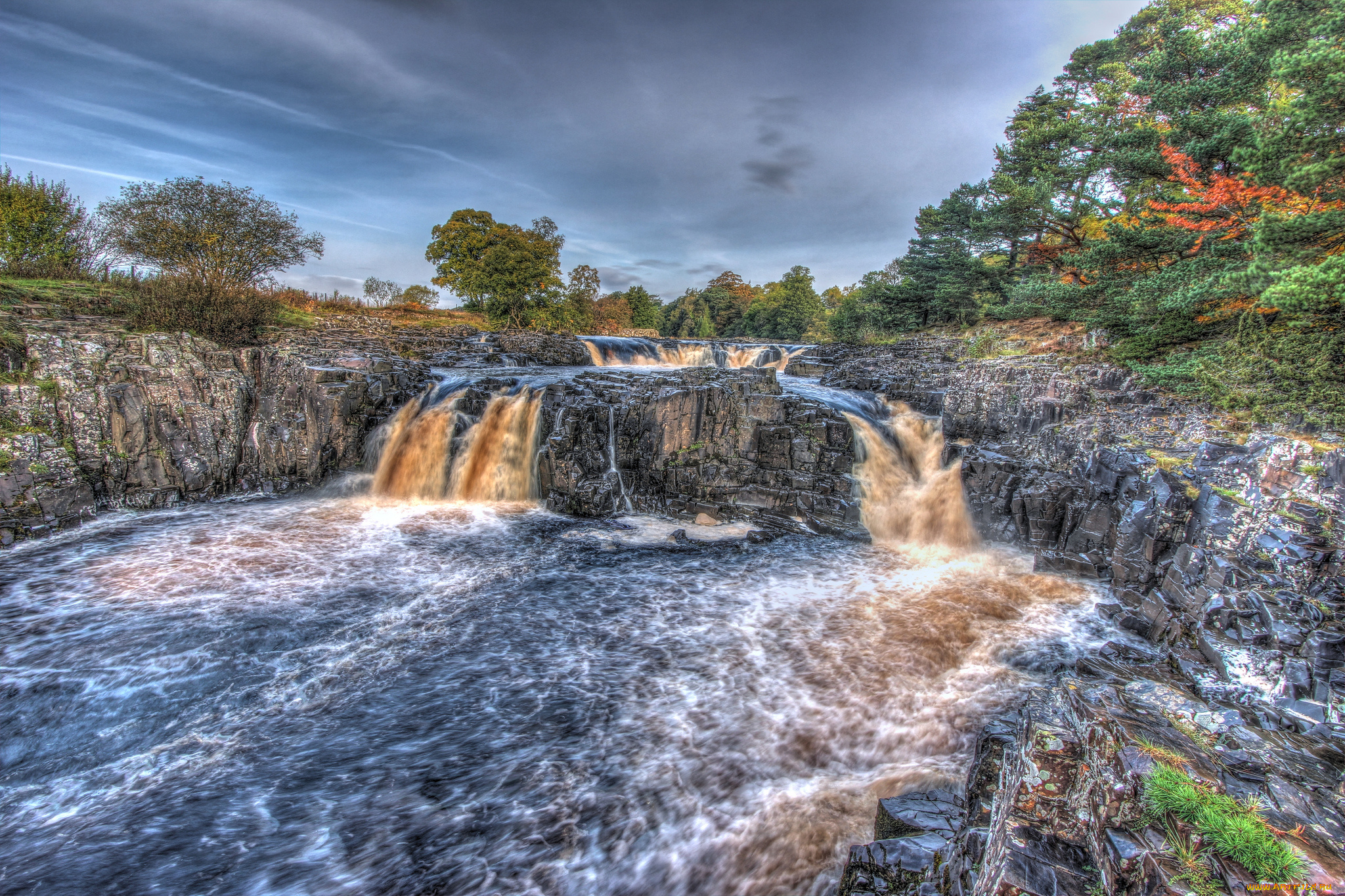 природа, водопады, водопад, река, лес