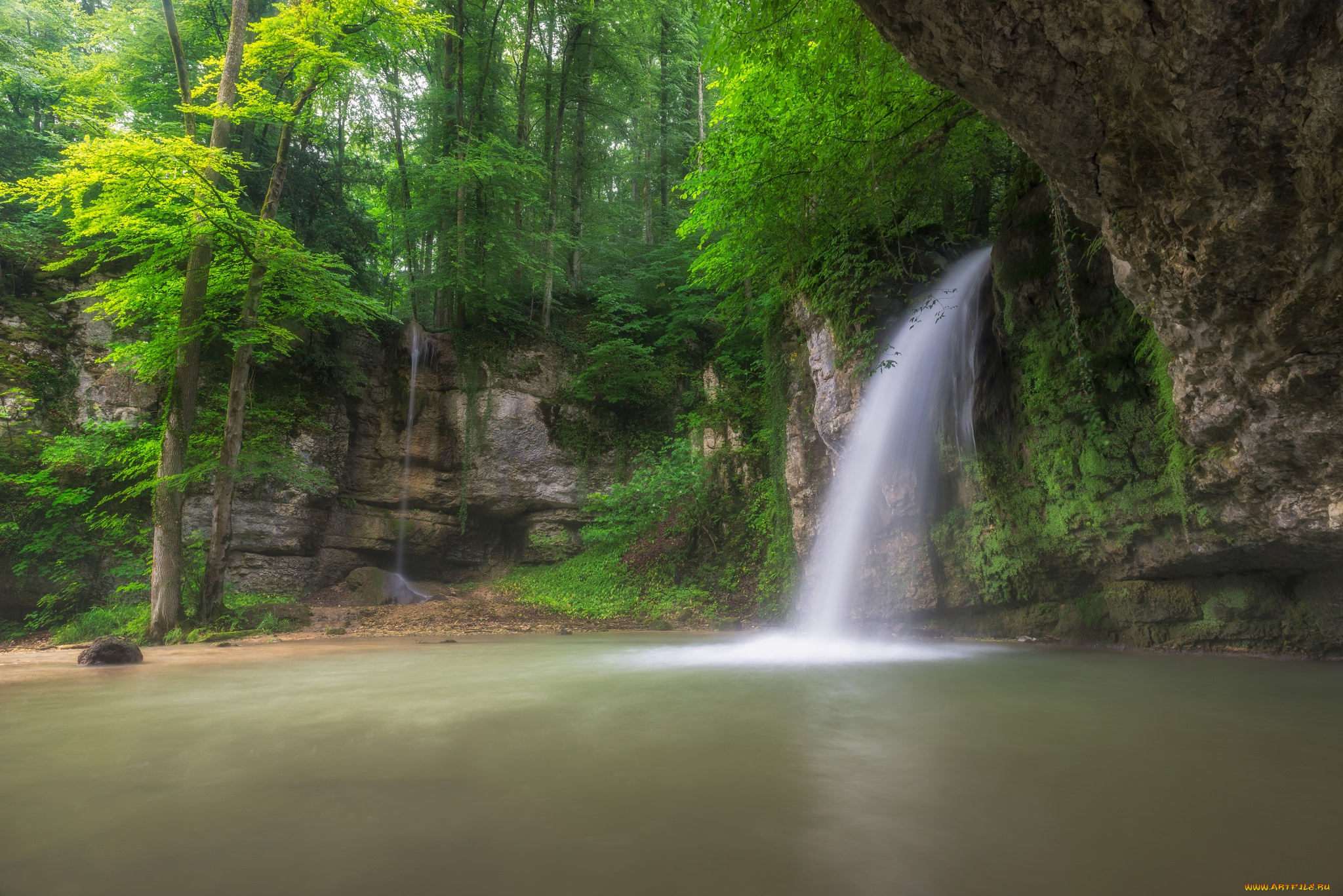 природа, водопады, лес, река, водопад