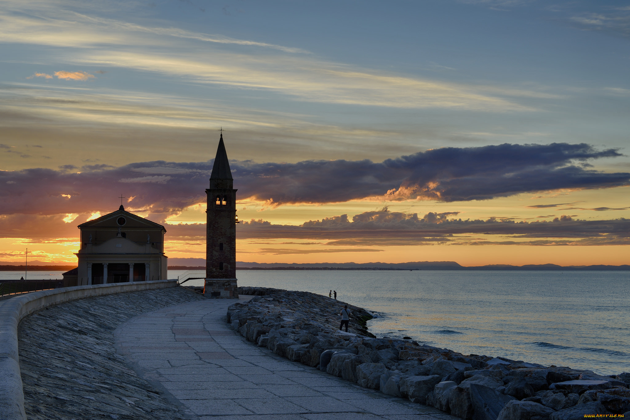 природа, восходы, закаты, берег, небо, облака, дорога