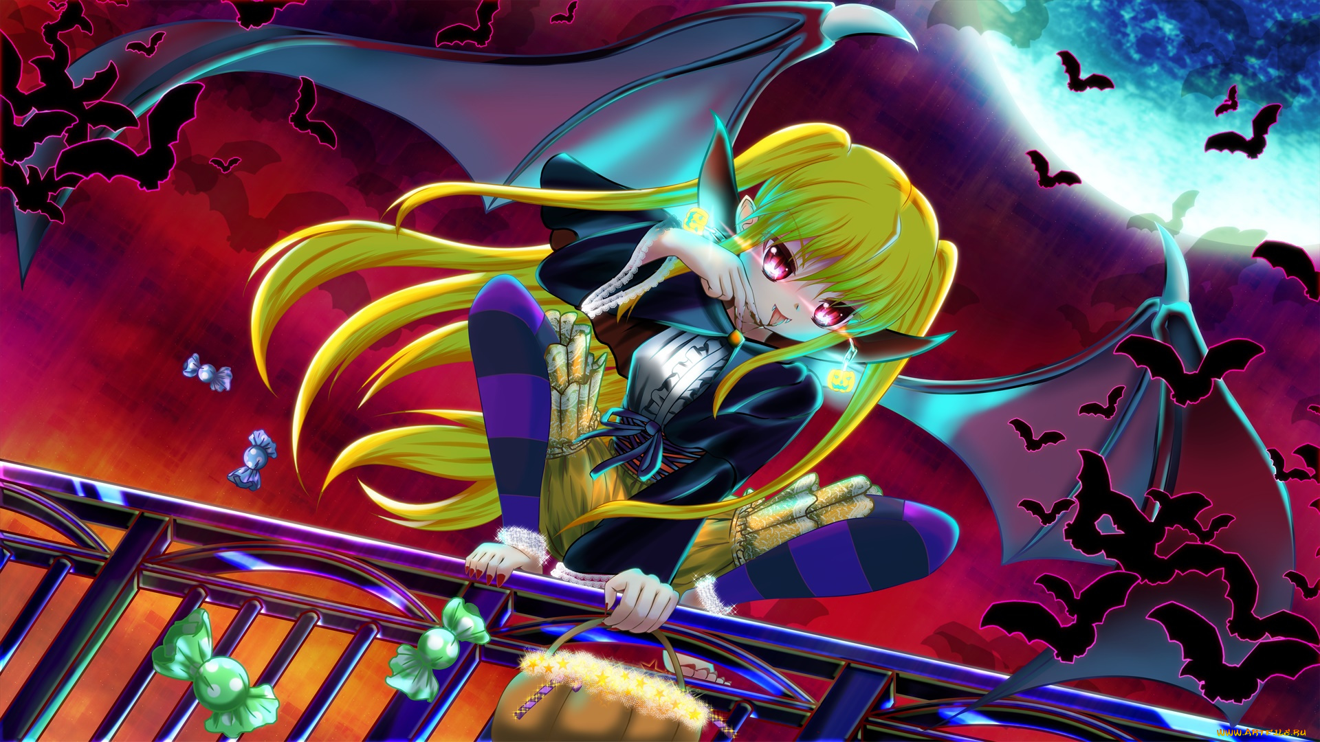 аниме, ангелы, , демоны, фон, взгляд, девушка