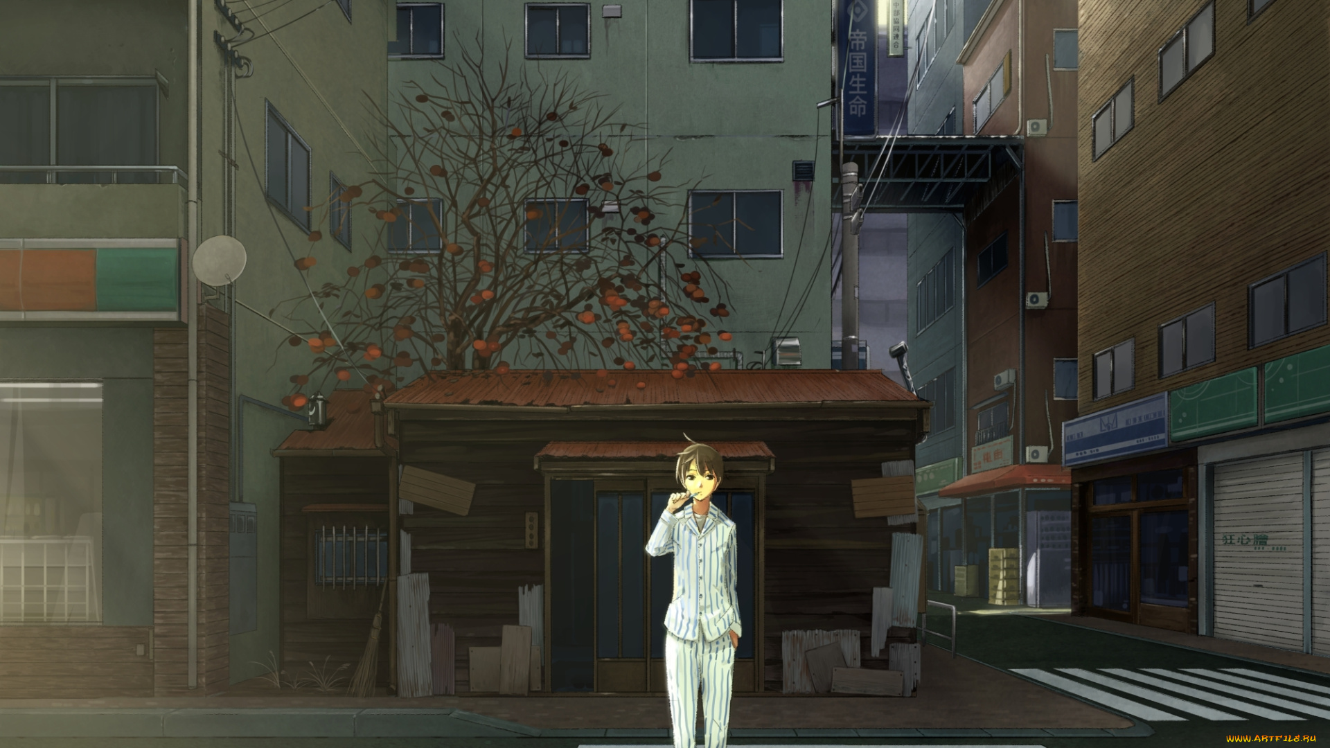 аниме, город, , улицы, , здания, фон, взгляд, девушка