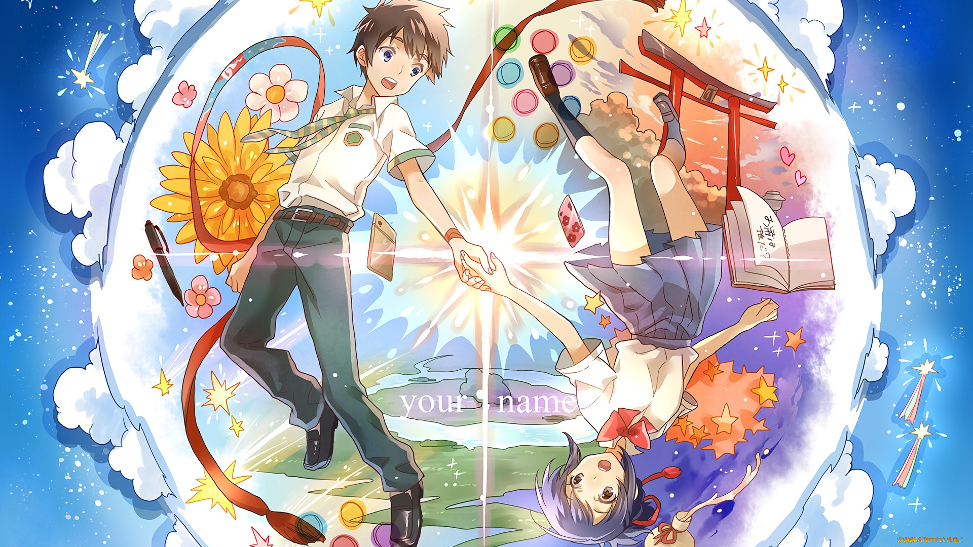 аниме, kimi, no, na, wa, фон, взгляд, девушка