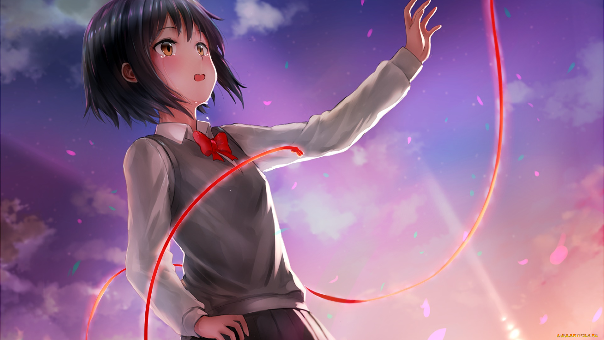 аниме, kimi, no, na, wa, взгляд, фон, девушка