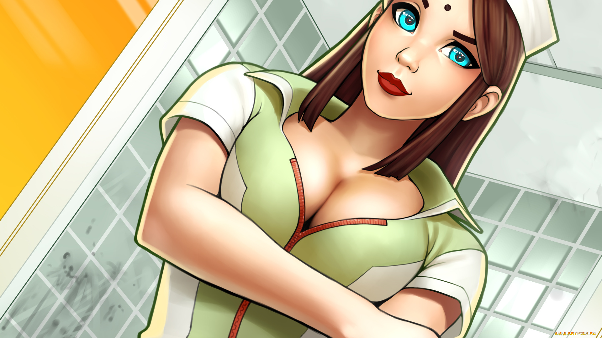 аниме, unknown, , другое, красавица, взгляд, медсестра, грудь, арт, девушка