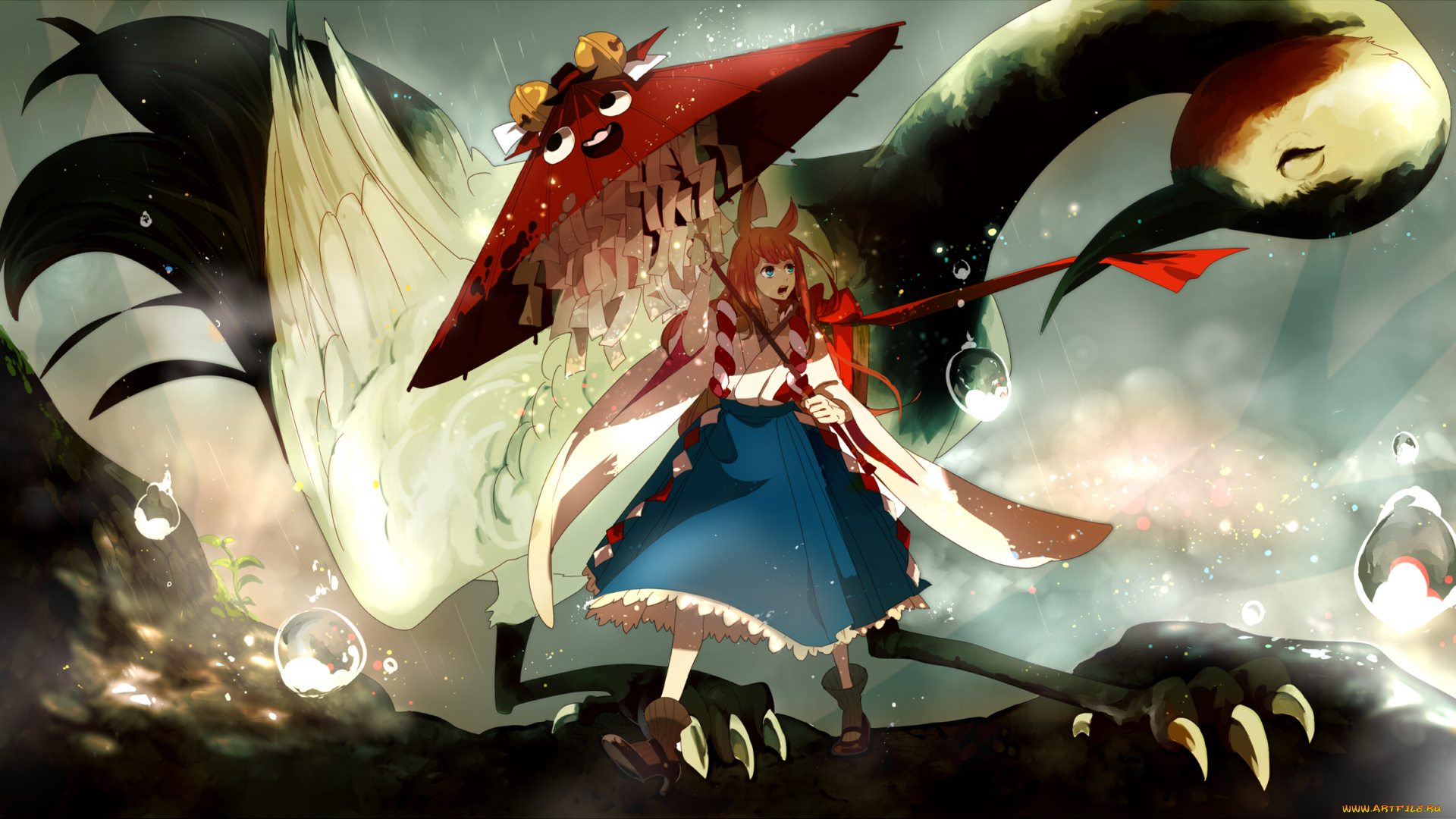 аниме, животные, , существа, фон, взгляд, девушка