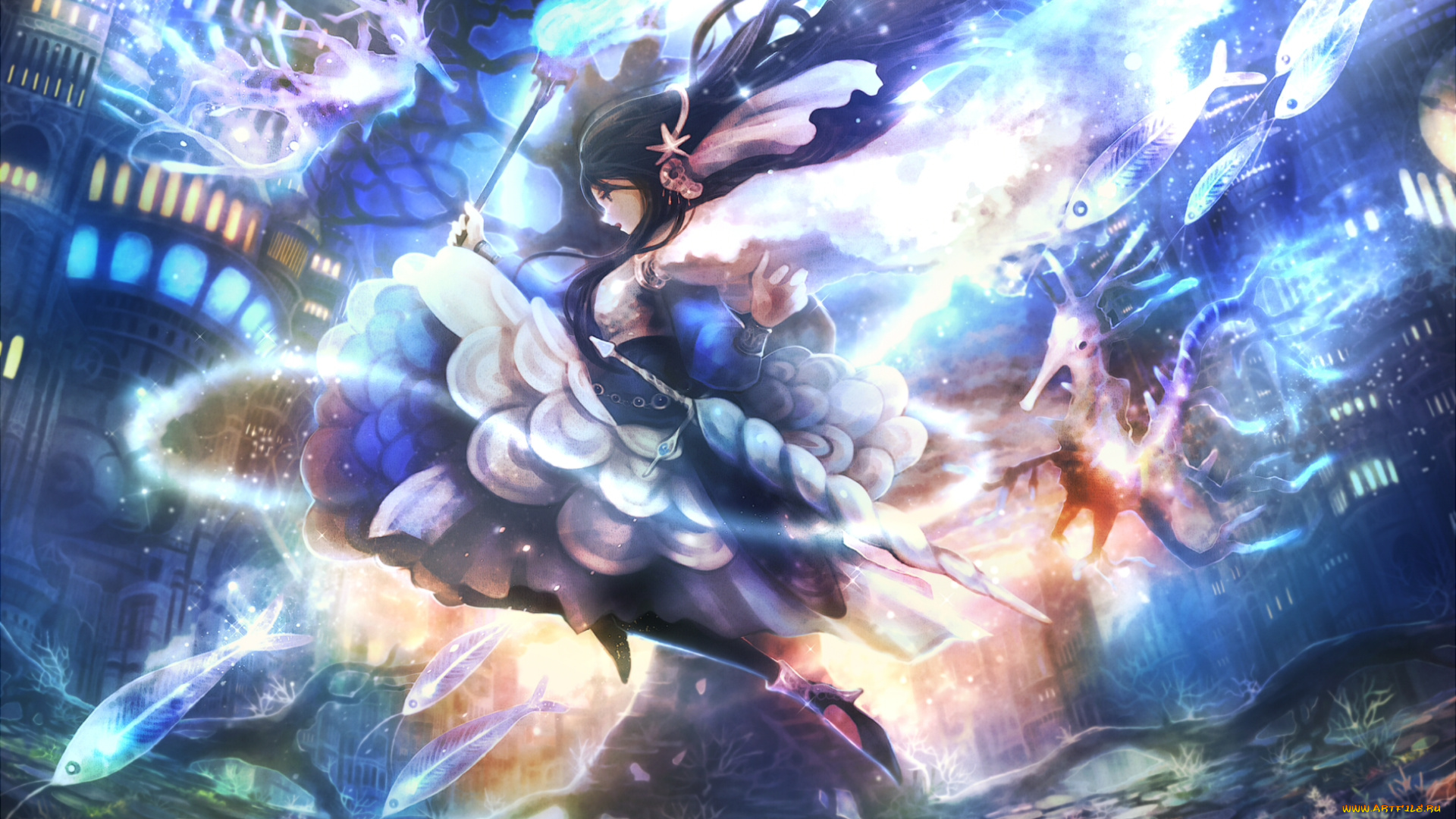 аниме, животные, , существа, фон, взгляд, девушка