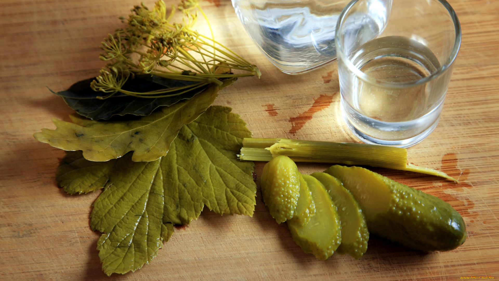 еда, огурцы, укроп, огурец, водка, рюмка, листья