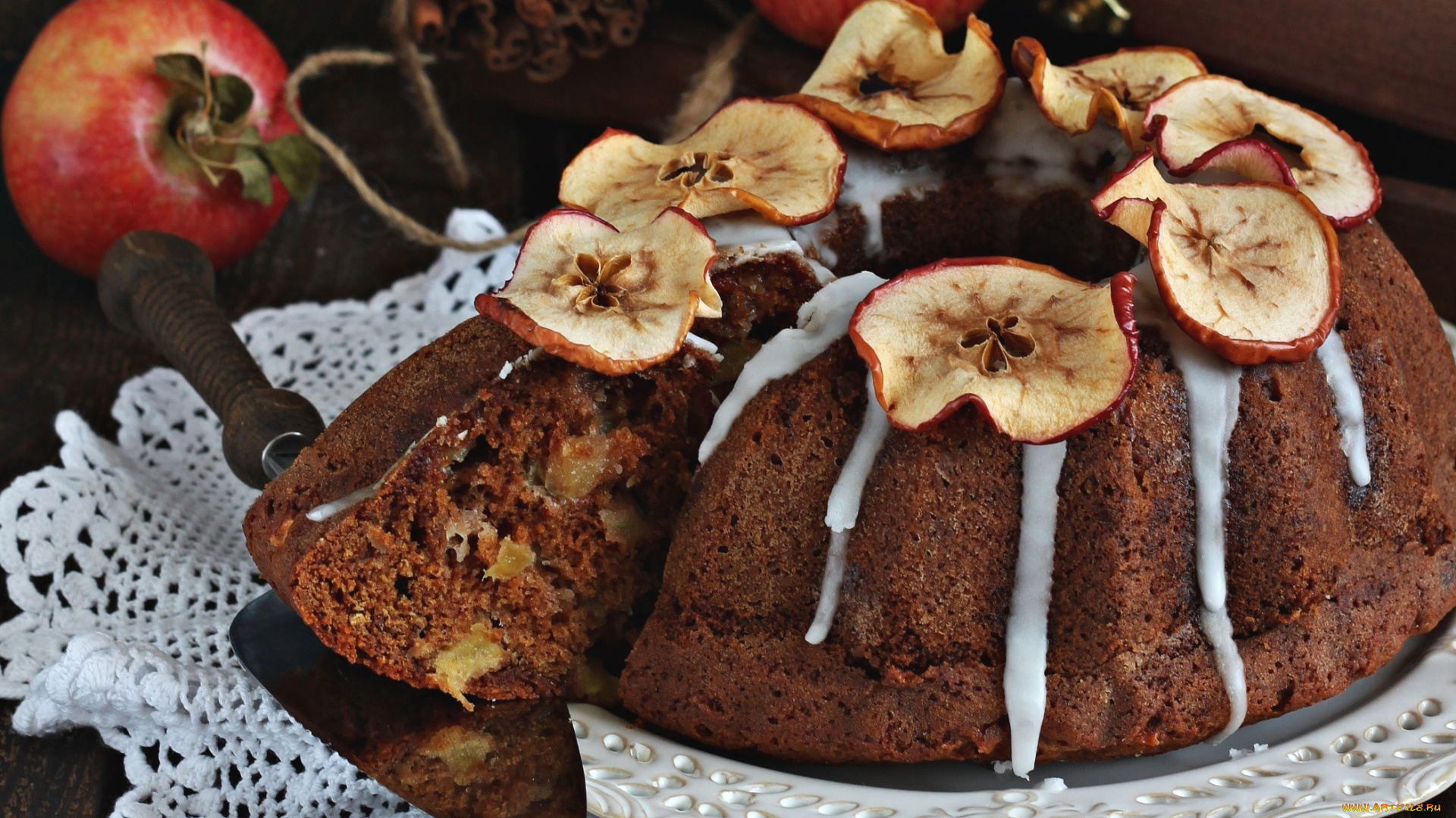 еда, пироги, корица, кекс, глазурь, яблоки
