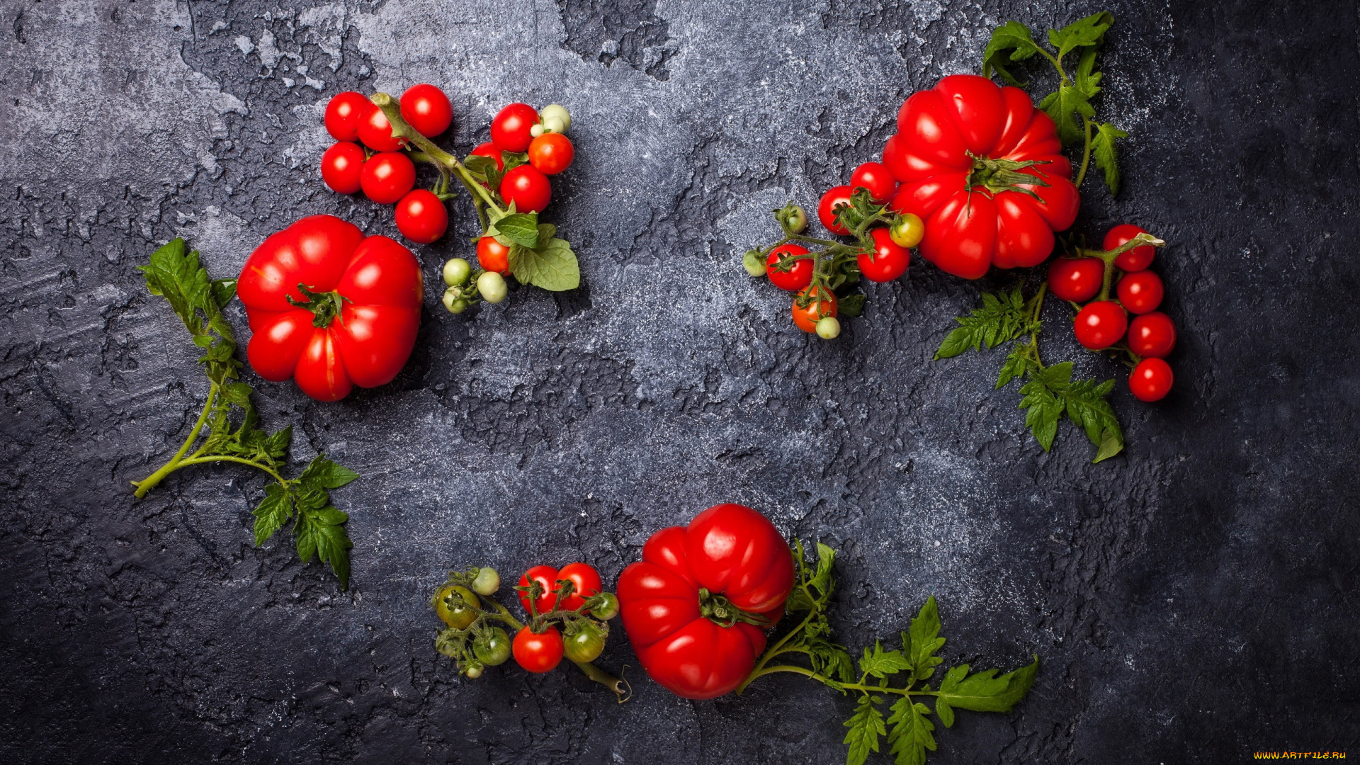 еда, помидоры, красный, ботва, томаты