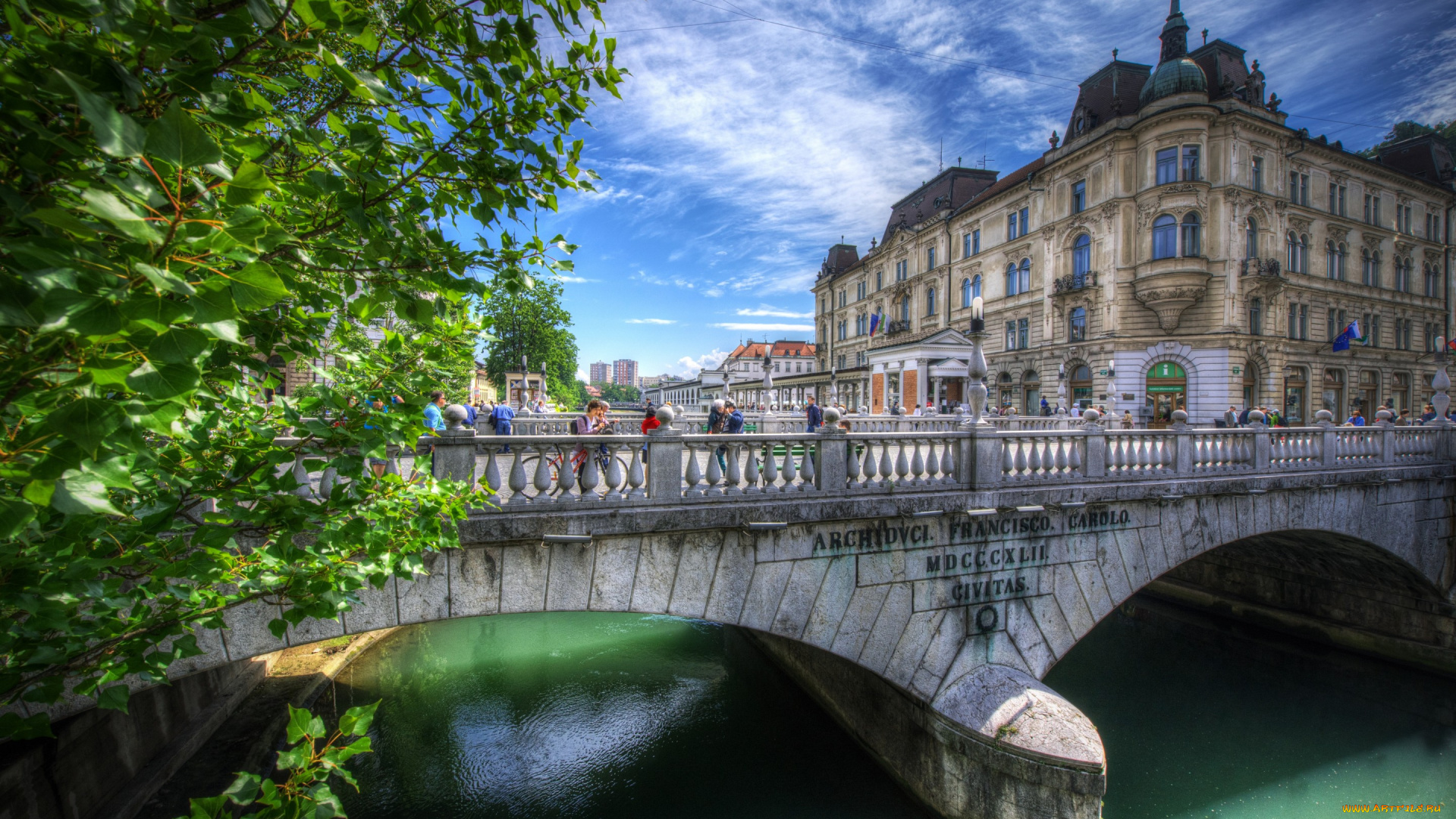 города, -, мосты, любляна, река, здания, мост, словения