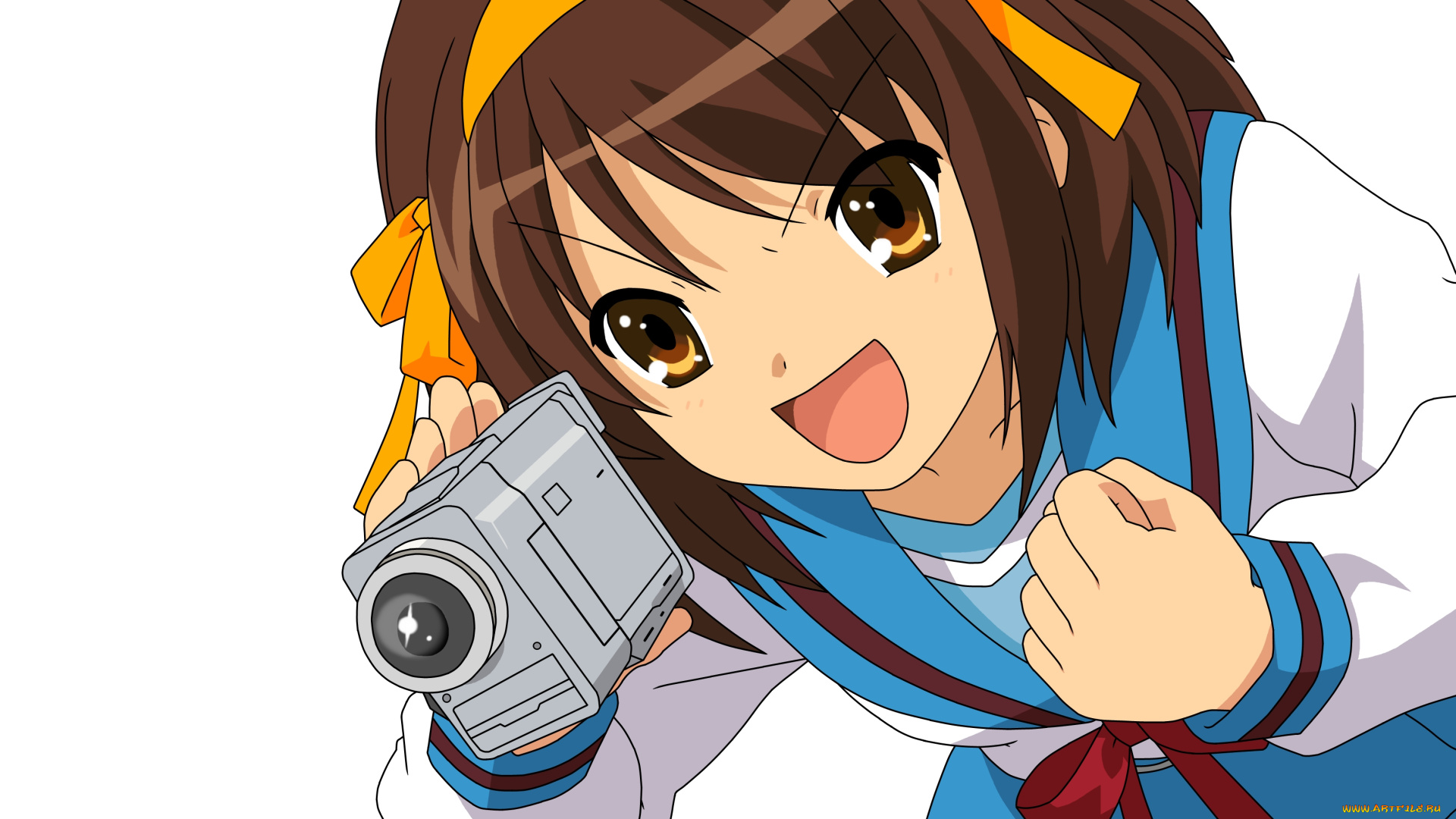 the, melancholy, of, haruhi, suzumiya, аниме, фон, взгляд, девушка