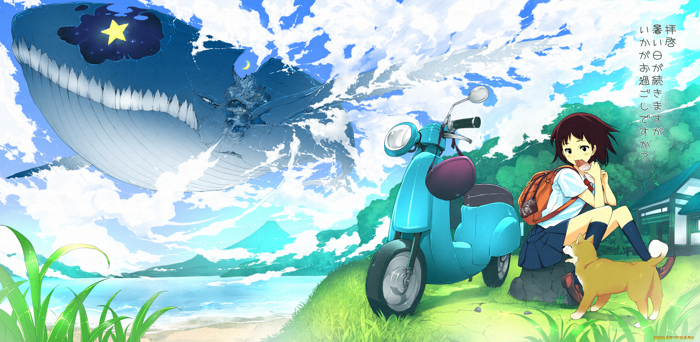 аниме, животные, , существа, девушка, фон, взгляд