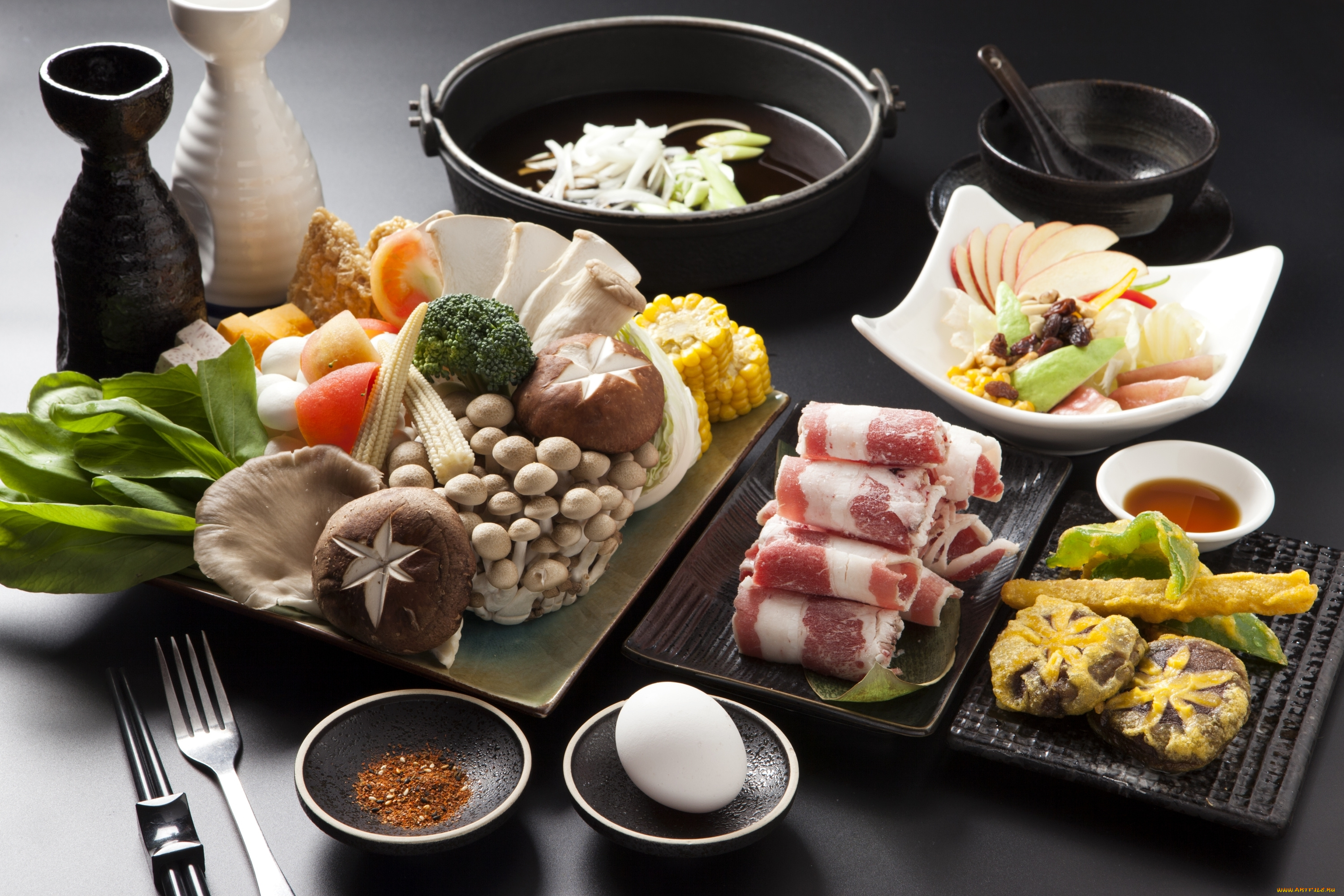 еда, разное, ассорти, блюда, грибы, мясо, соус, овощи