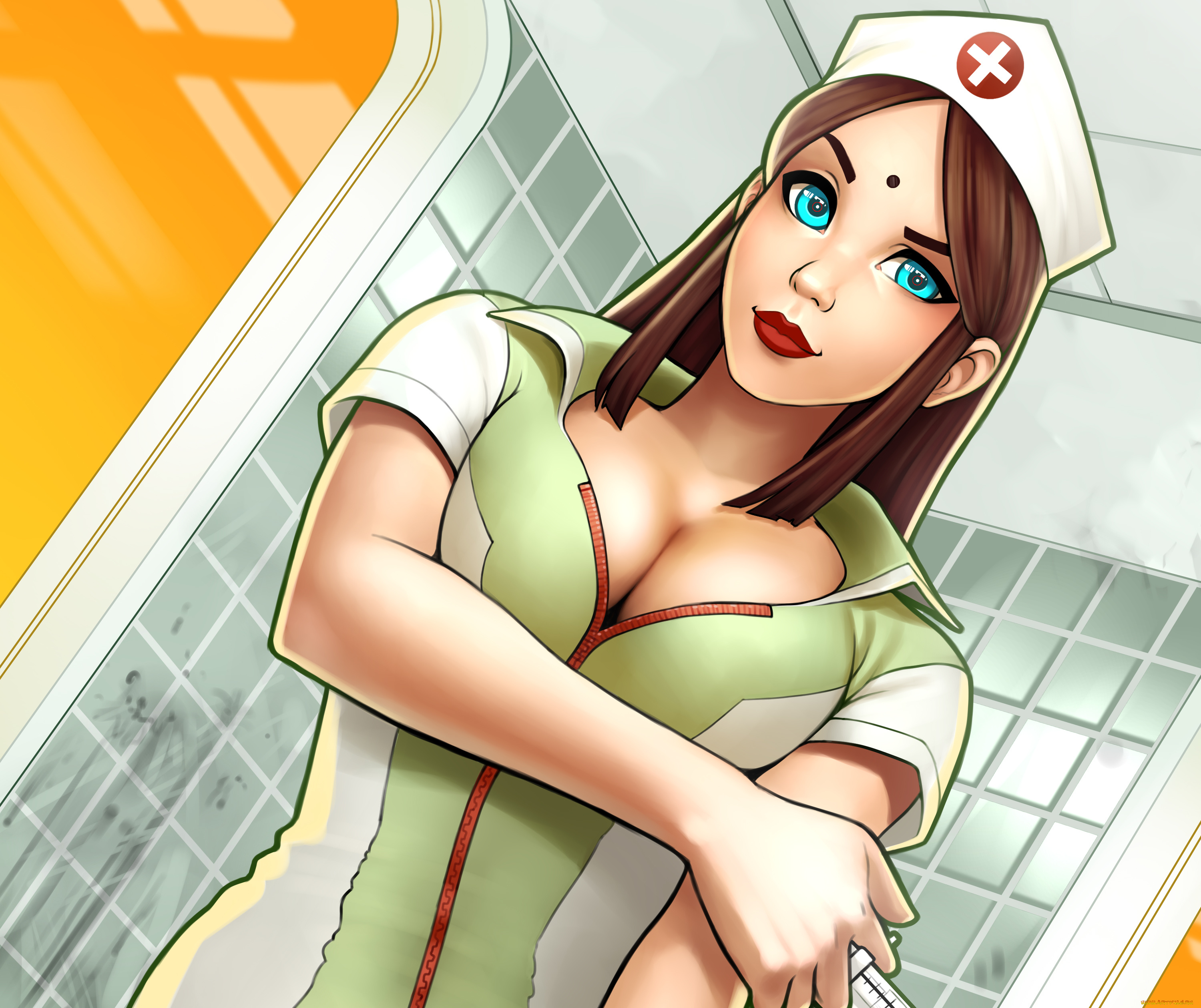 аниме, unknown, , другое, красавица, взгляд, медсестра, грудь, арт, девушка