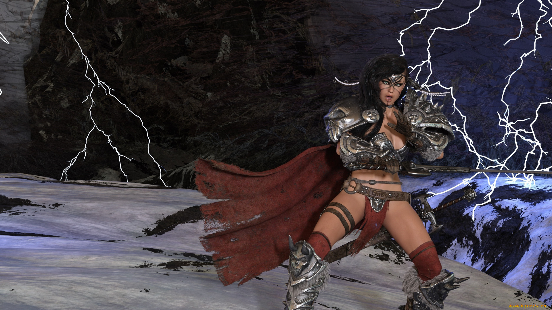 3д, графика, фантазия, , fantasy, взгляд, девушка, оружие, фон