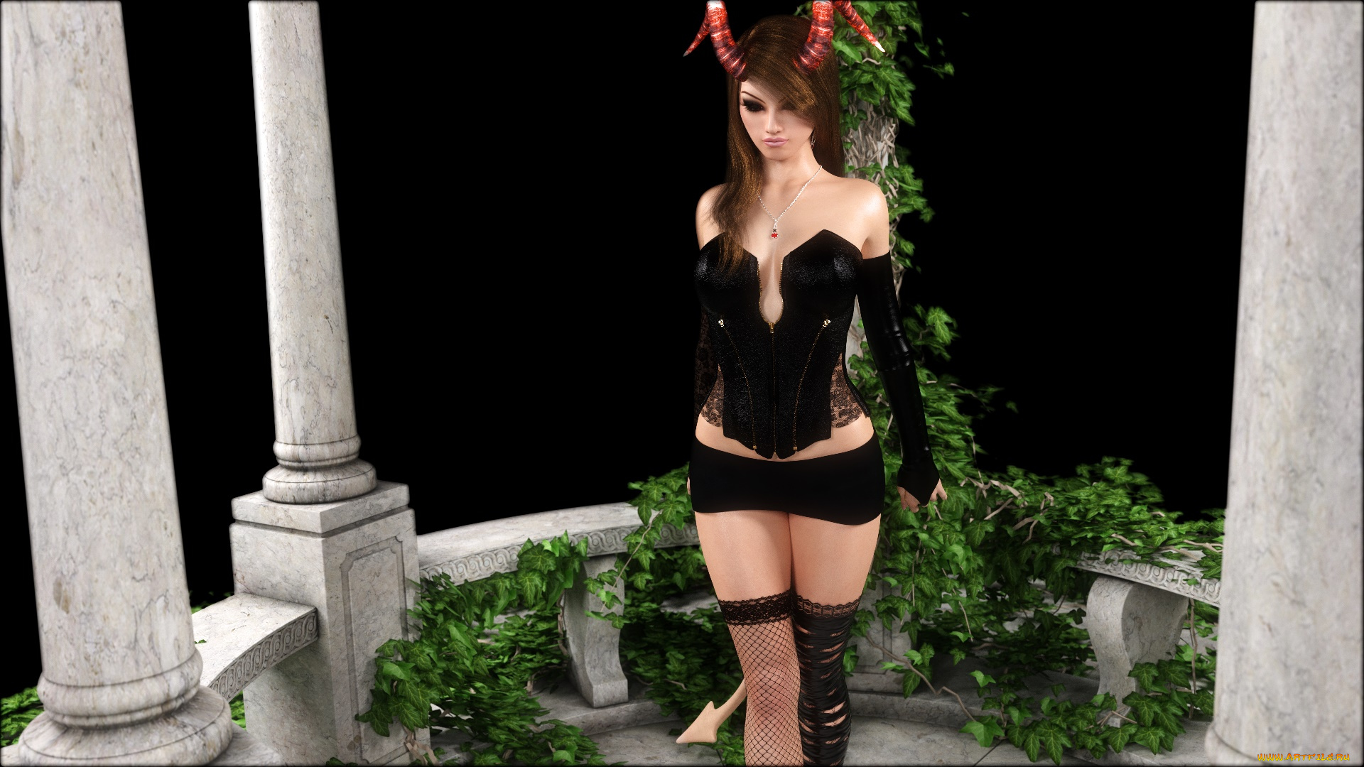 3д, графика, существа, , creatures, демон, взгляд, фон, девушка