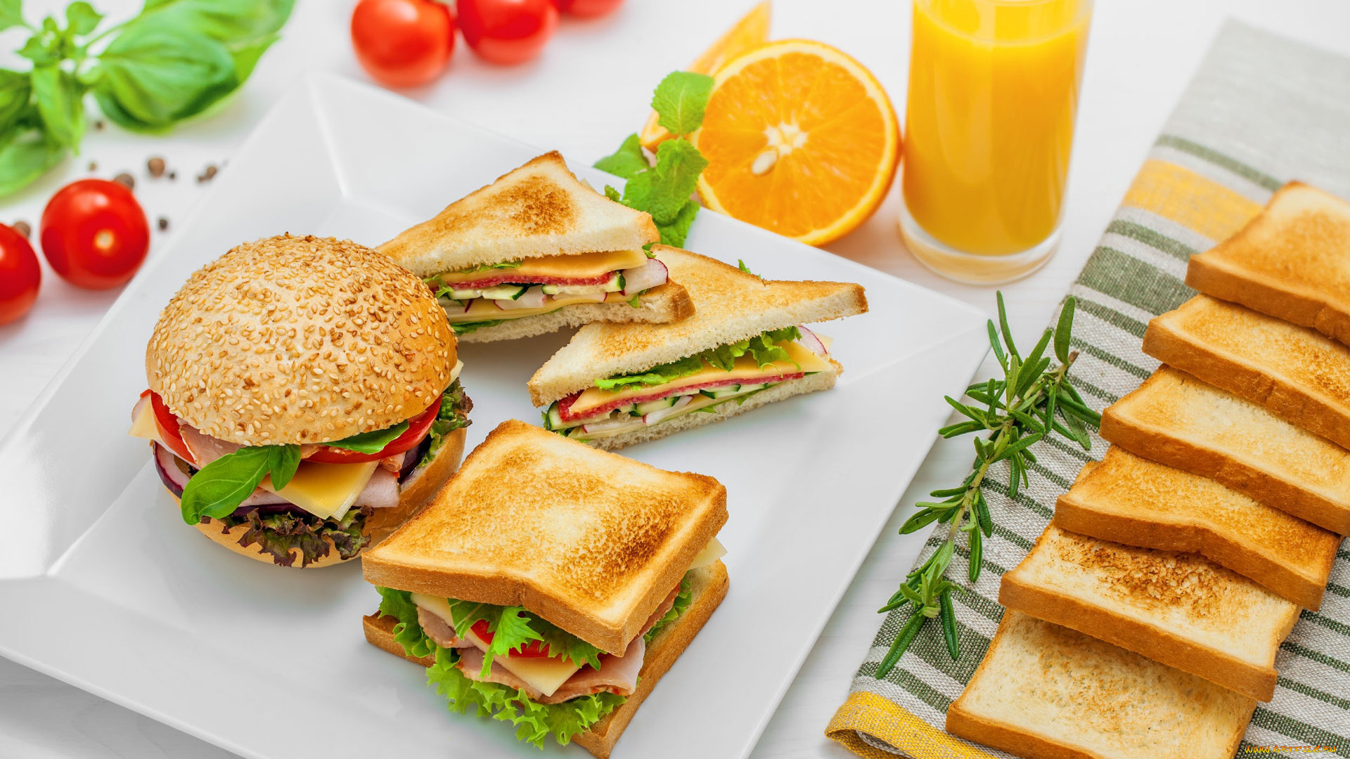 еда, бутерброды, , гамбургеры, , канапе, бутерброд, сок, салат, сыр, сэндвич, помидор, розмарин, мята