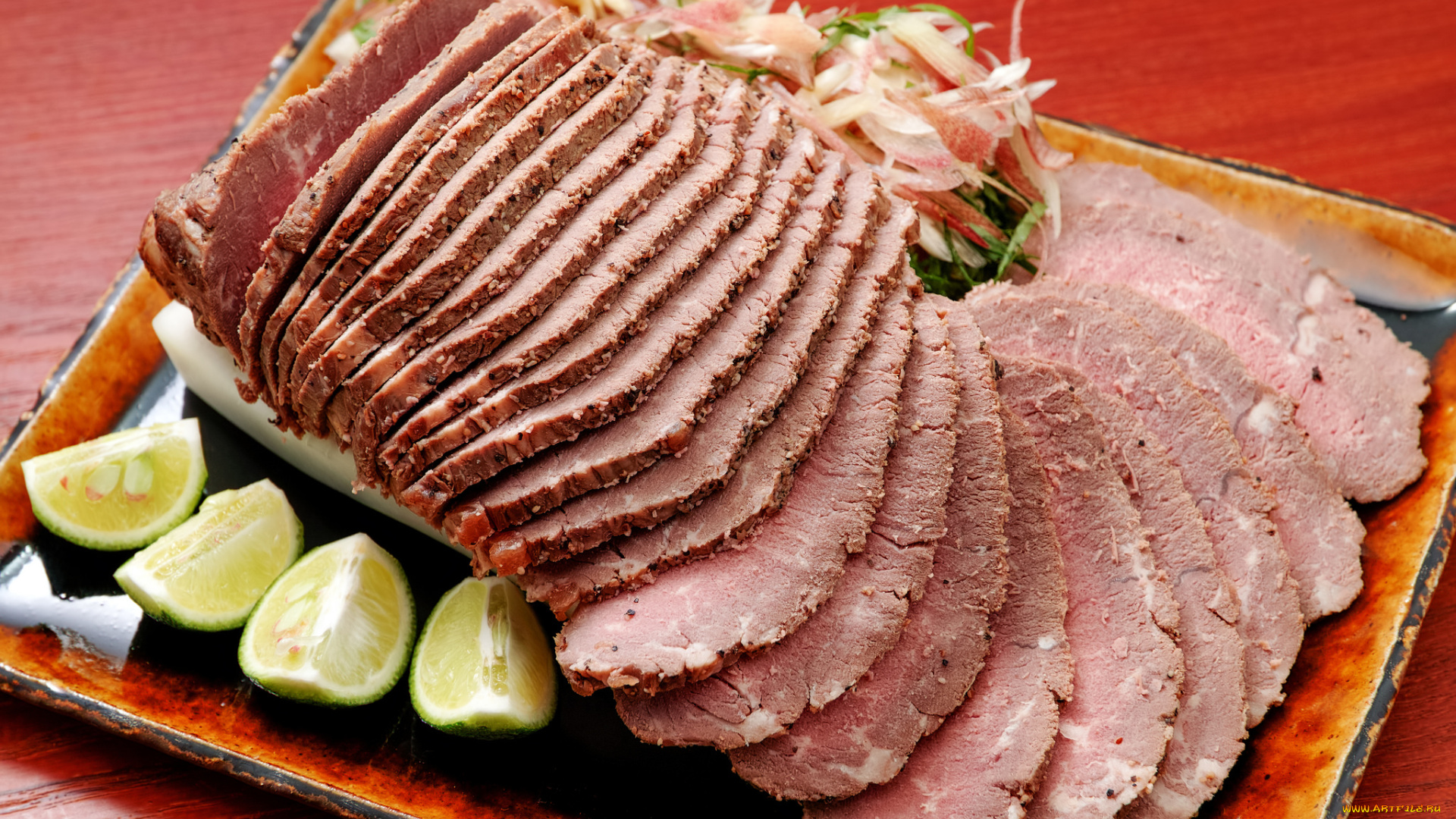 еда, мясные, блюда, мясо, буженина, лайм, нарезка