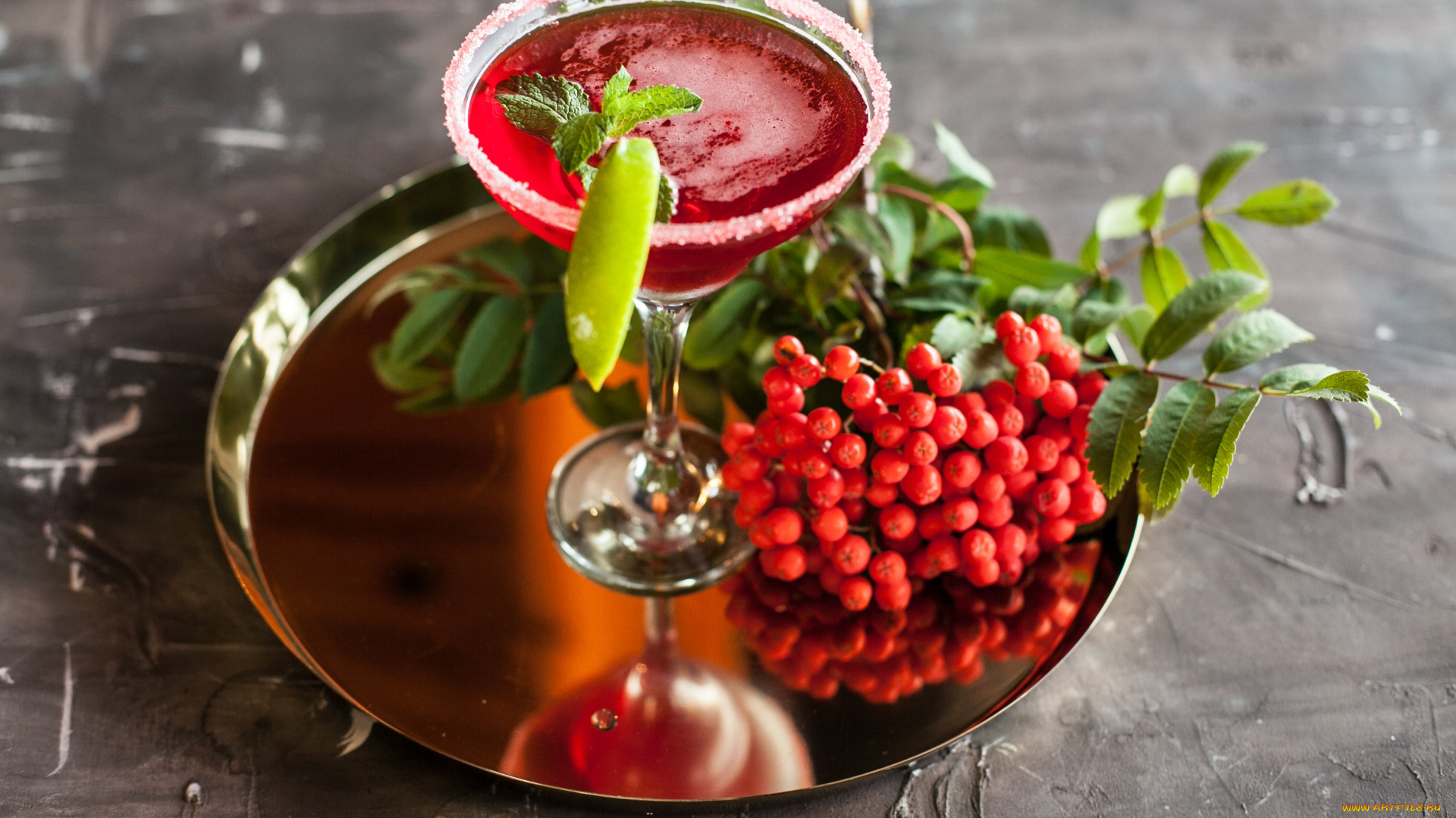 еда, напитки, , коктейль, бокал, напиток, рябина, мята, ветка