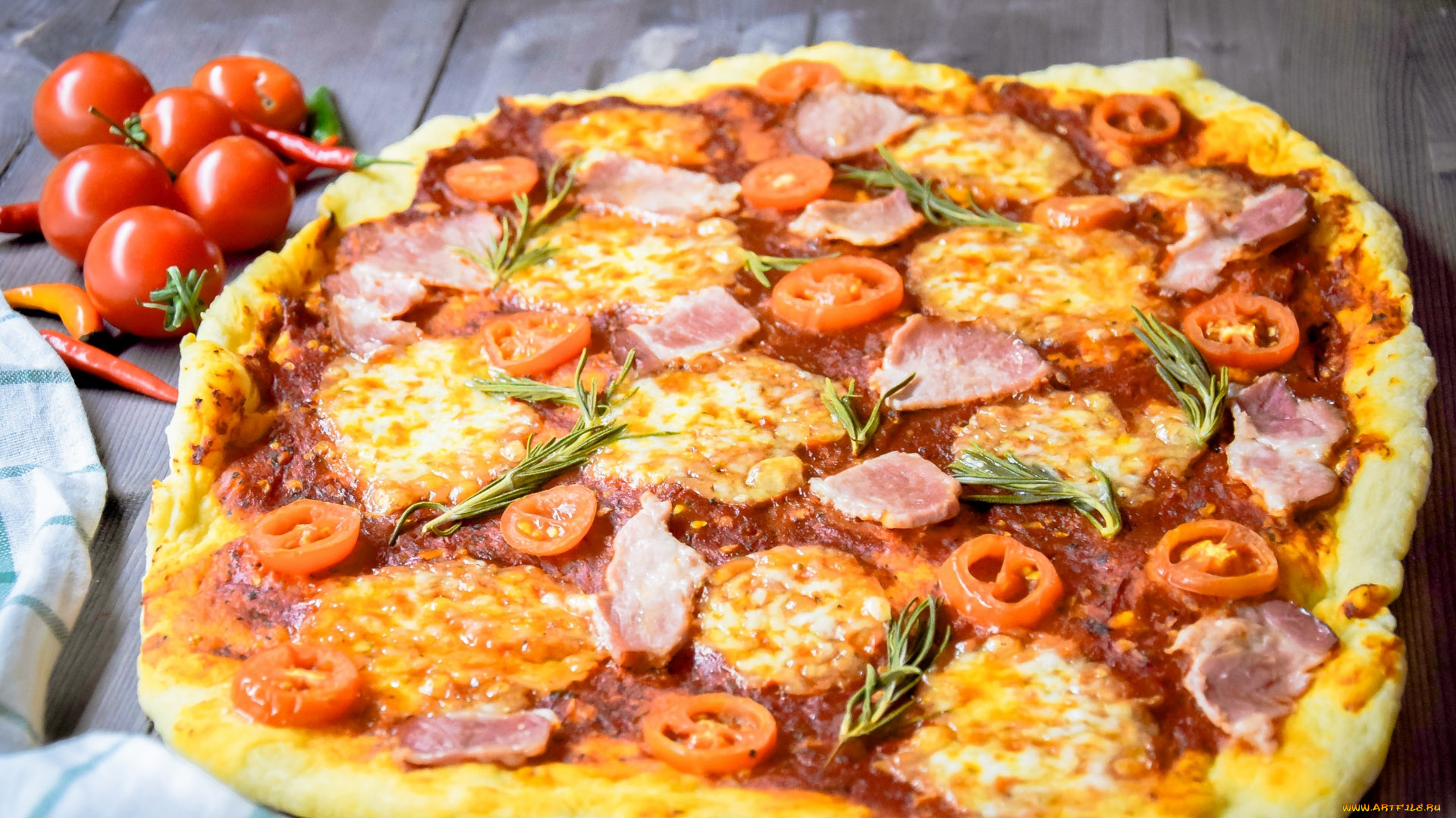 еда, пицца, домашняя, сыр, ветчина