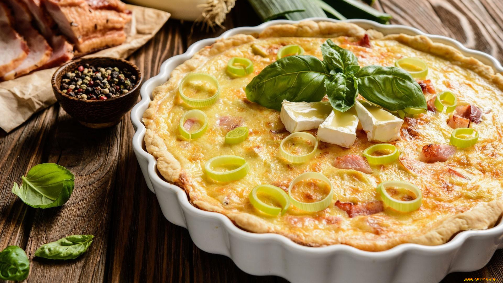 еда, пироги, киш, зелень, лук, пирог