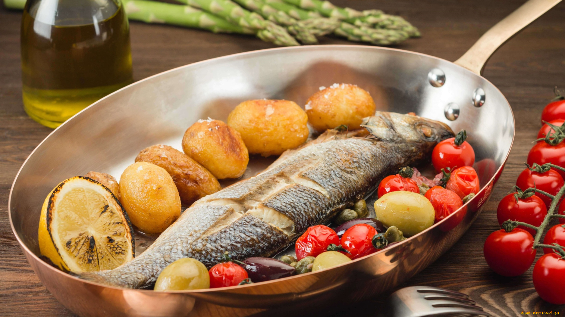 еда, рыба, , морепродукты, , суши, , роллы, розмарин, сковорода, картофель, помидор, томаты